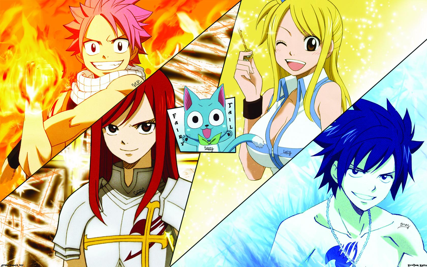 happy (fairy tail), anime, fairy tail, erza scarlet, gray fullbuster, lucy heartfilia, natsu dragneel phone wallpaper