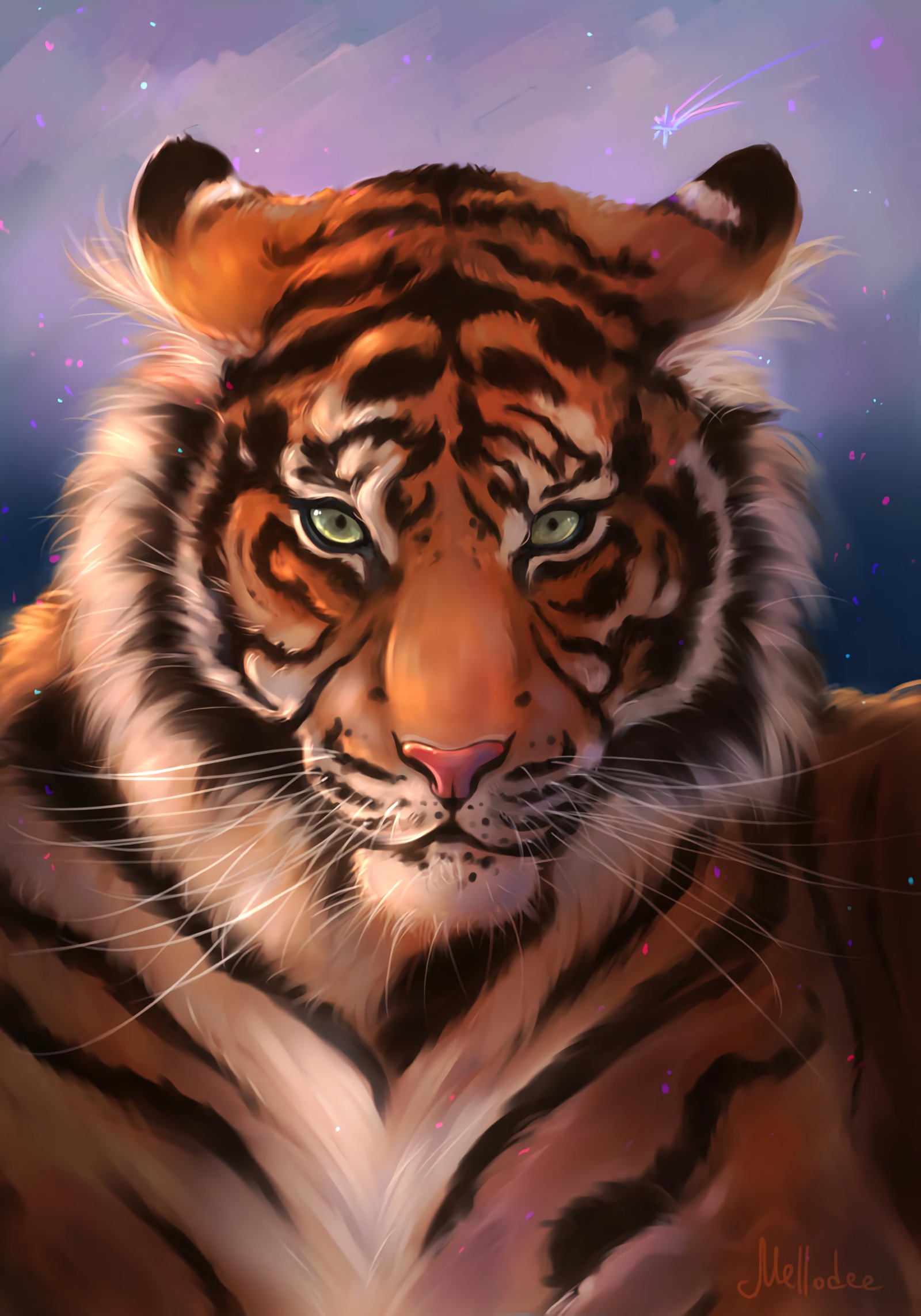 Download mobile wallpaper Muzzle, Striped, Predator, Tiger, Art for free.