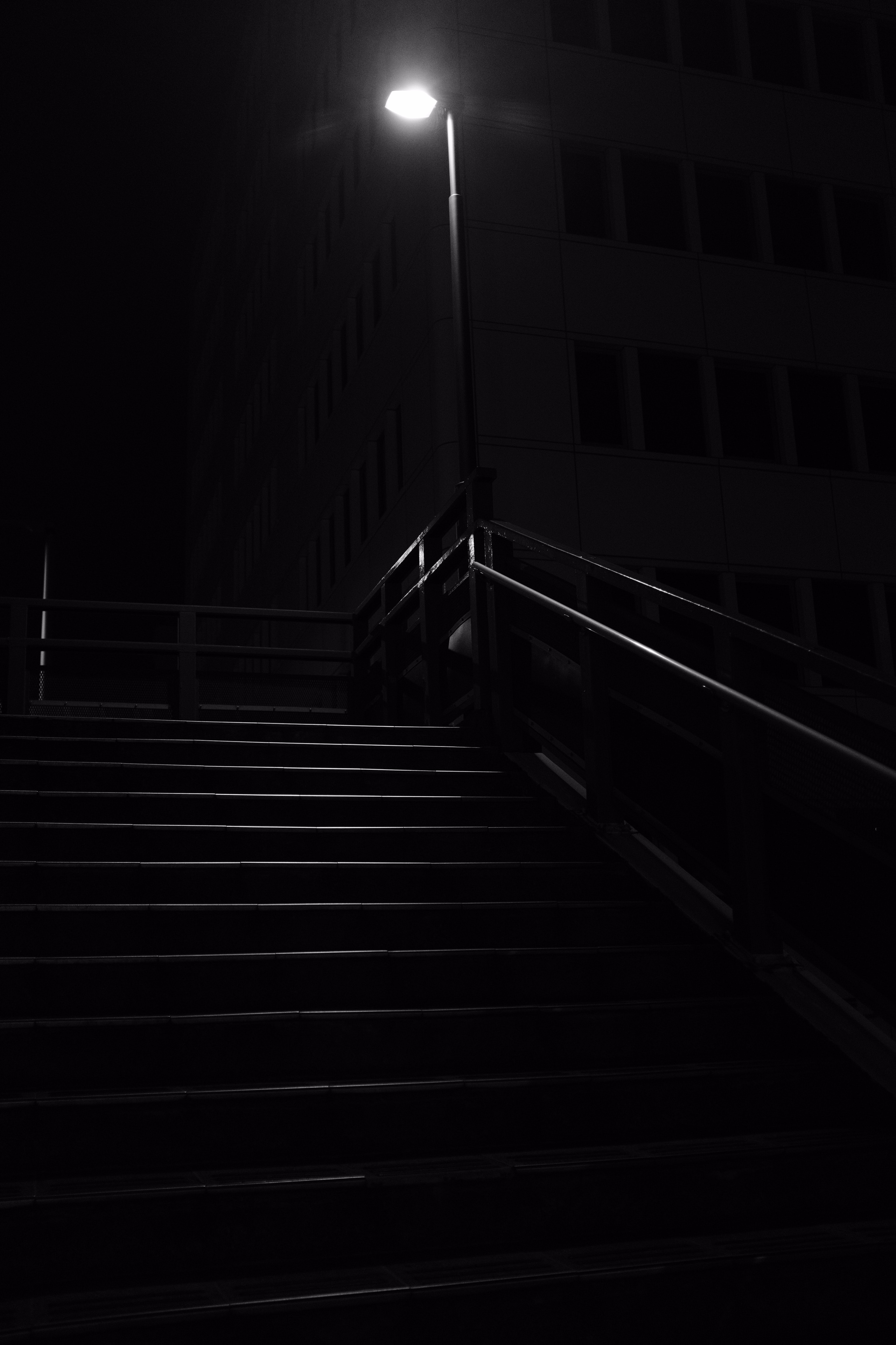 lamp, stairs, steps, lantern, dark, black, night, shine, light, ladder