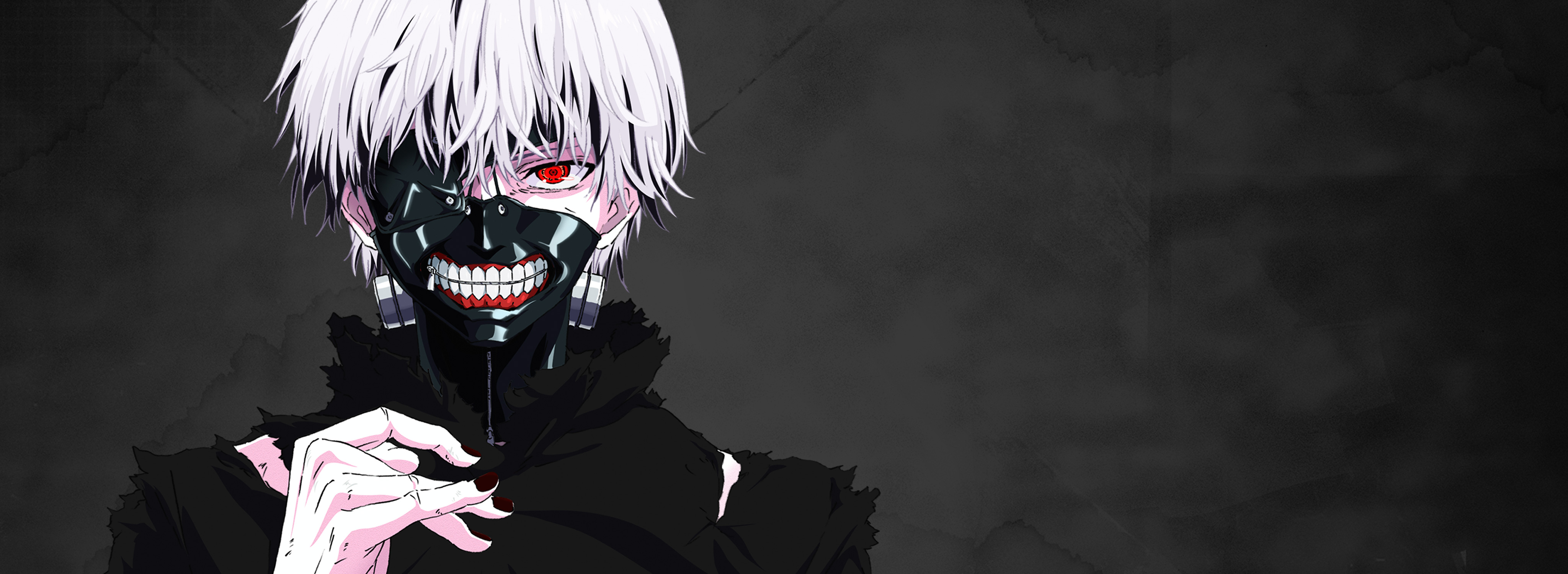 anime, tokyo ghoul, ken kaneki, mask, red eyes, teeth, white hair download HD wallpaper