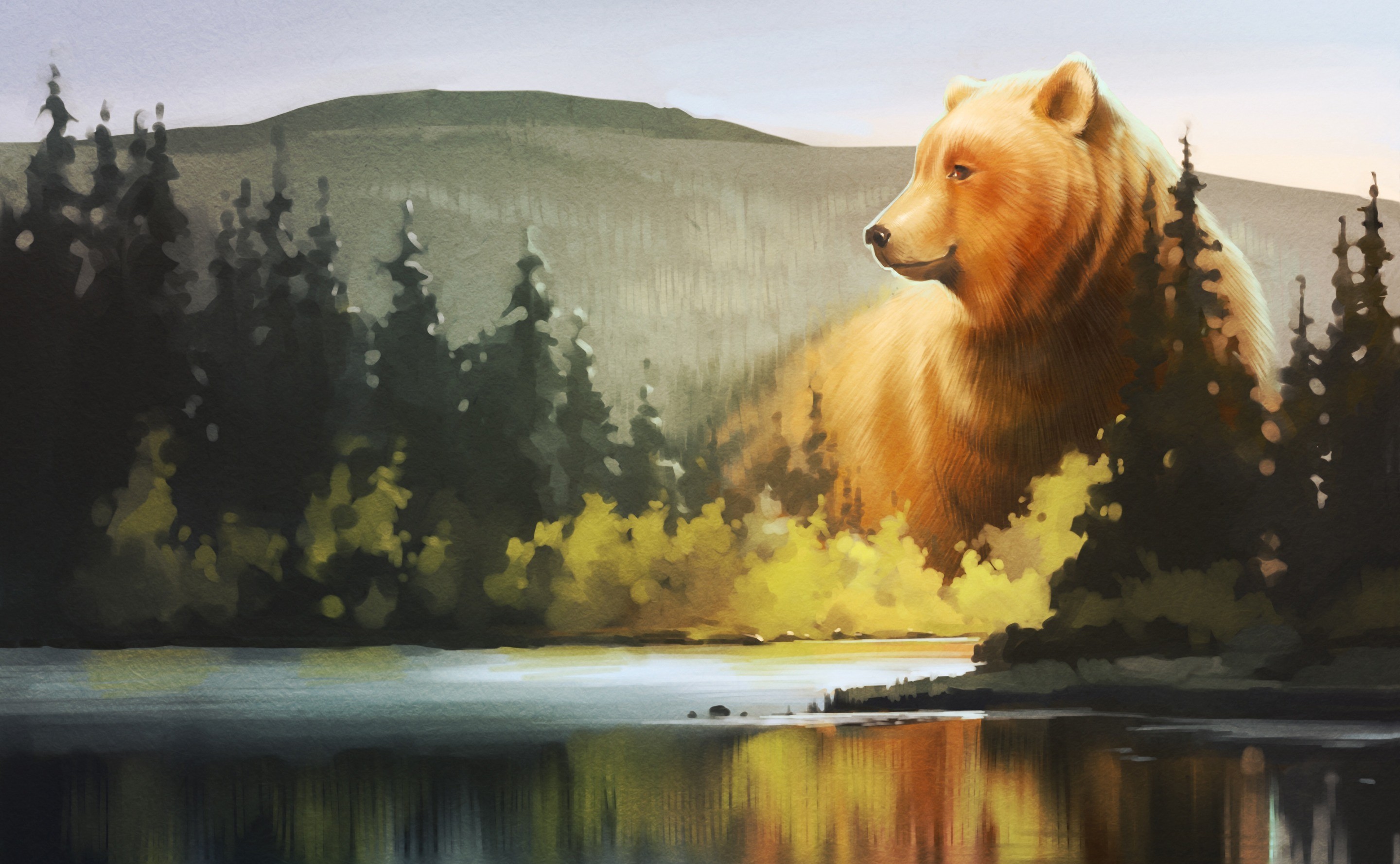 Пейзаж с медведями