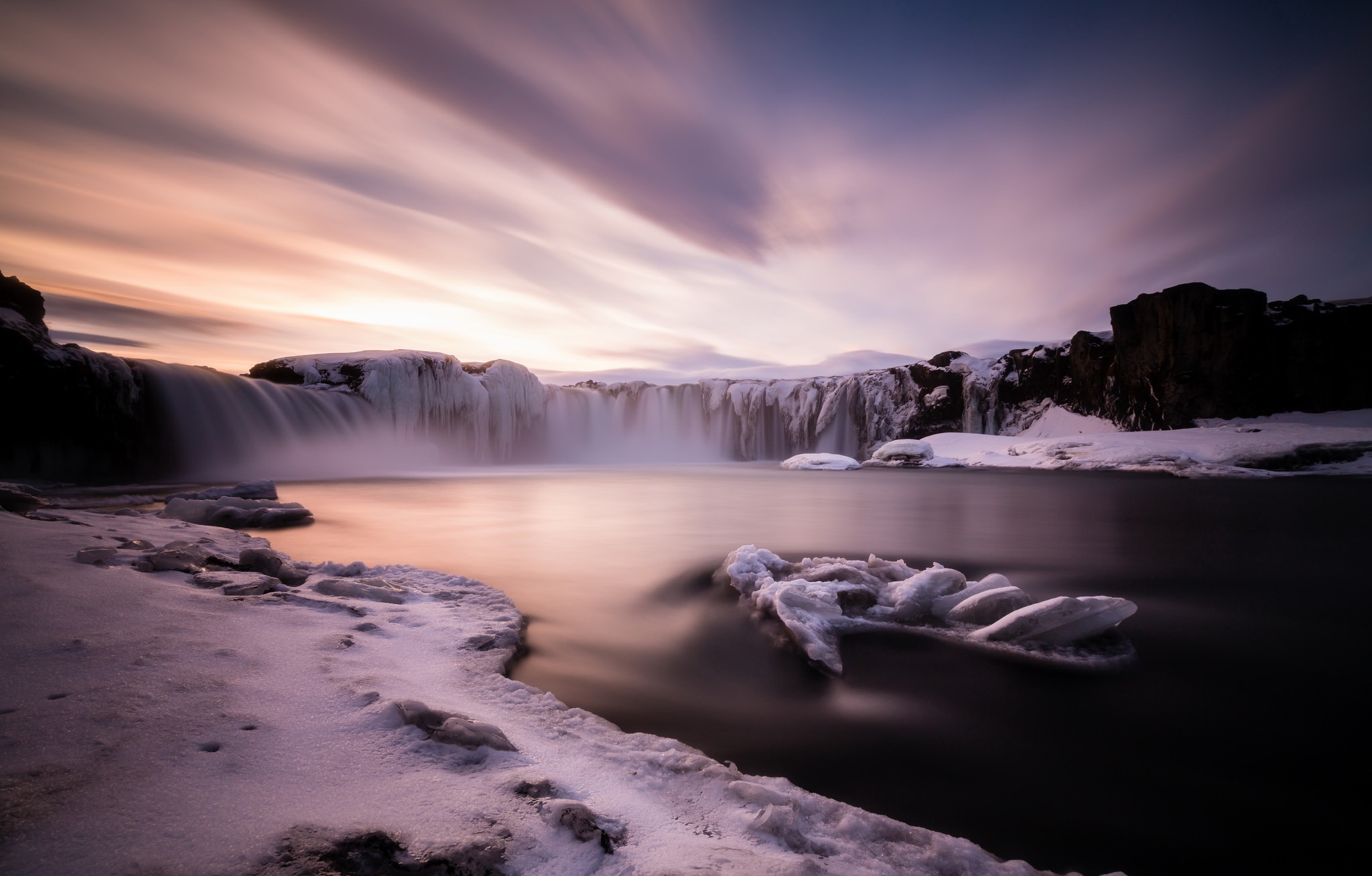 Free HD iceland, earth, goðafoss, cloud, sky, snow, water, waterfall, waterfalls