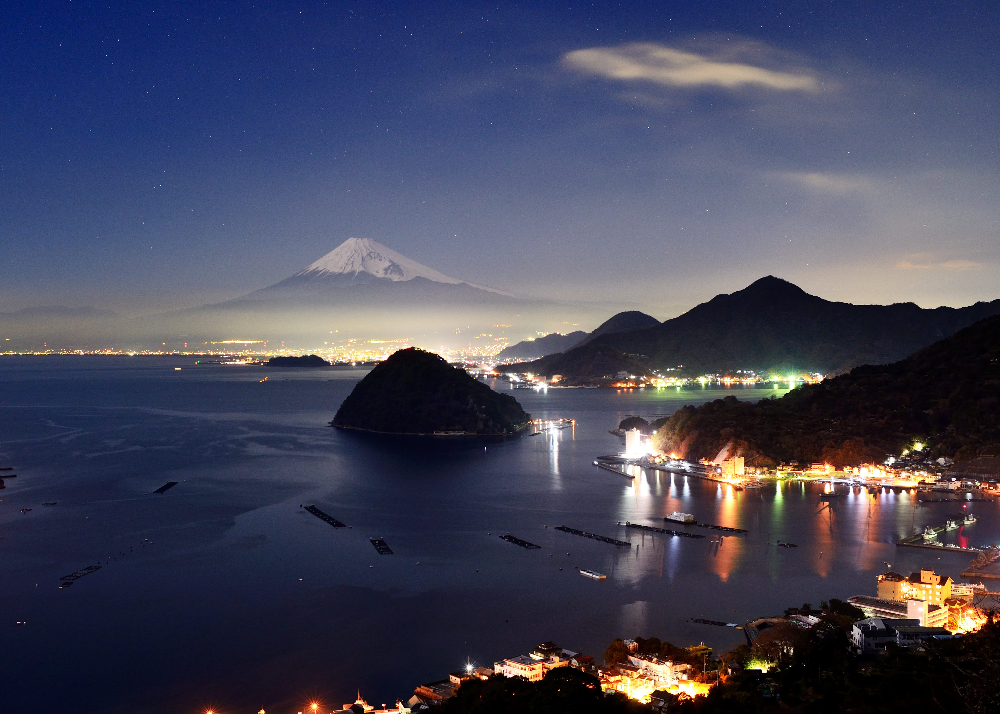 japan, earth, mount fuji, night, volcano, volcanoes 8K