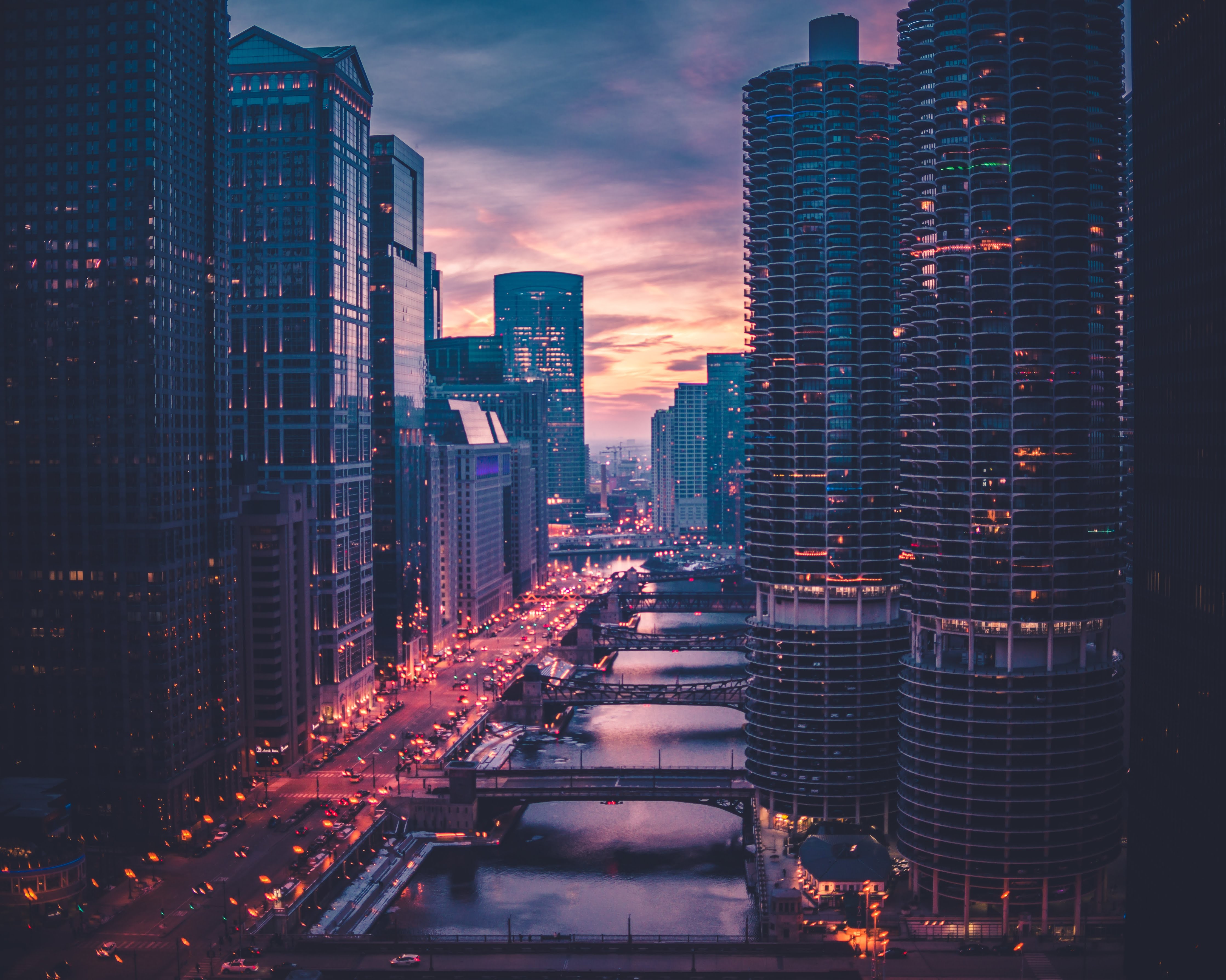 bridges, chicago, cities, skyscrapers, evening Phone Background