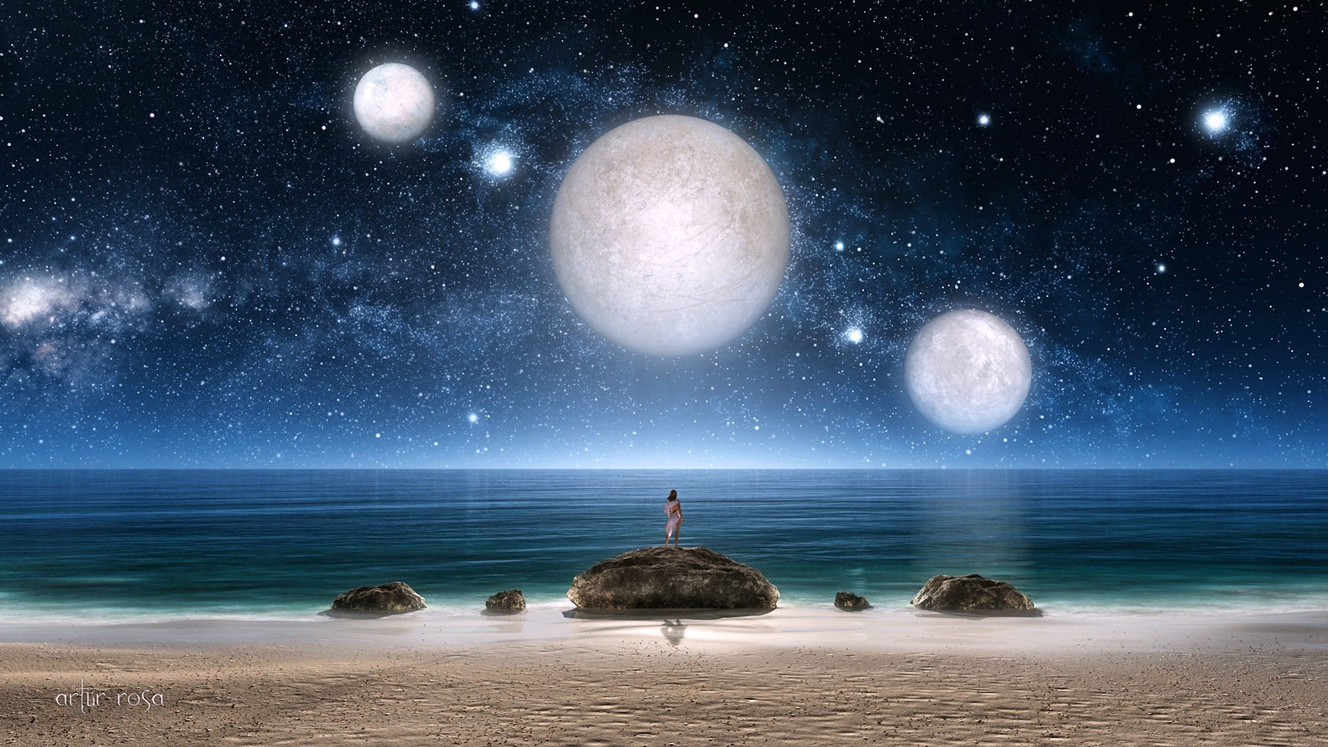 Download mobile wallpaper Sky, Sea, Moon, Ocean, Planet, Sci Fi, Alone, Futuristic for free.
