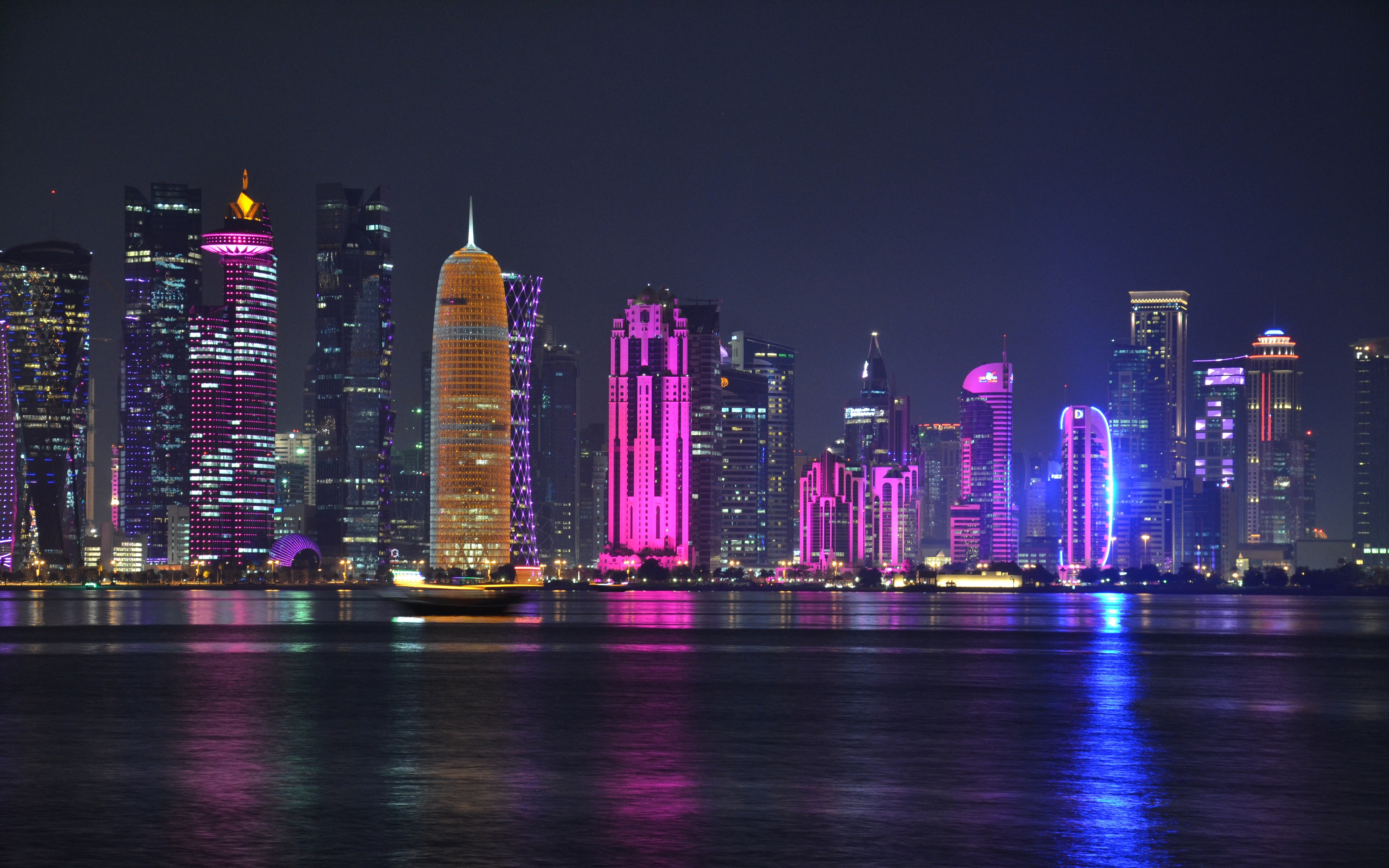qatar, doha, night, man made, building, city, light, skyscraper, cities