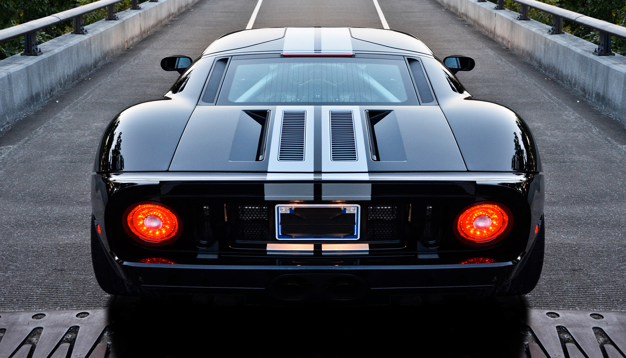 cars, auto, ford, black, back view, rear view Desktop Wallpaper