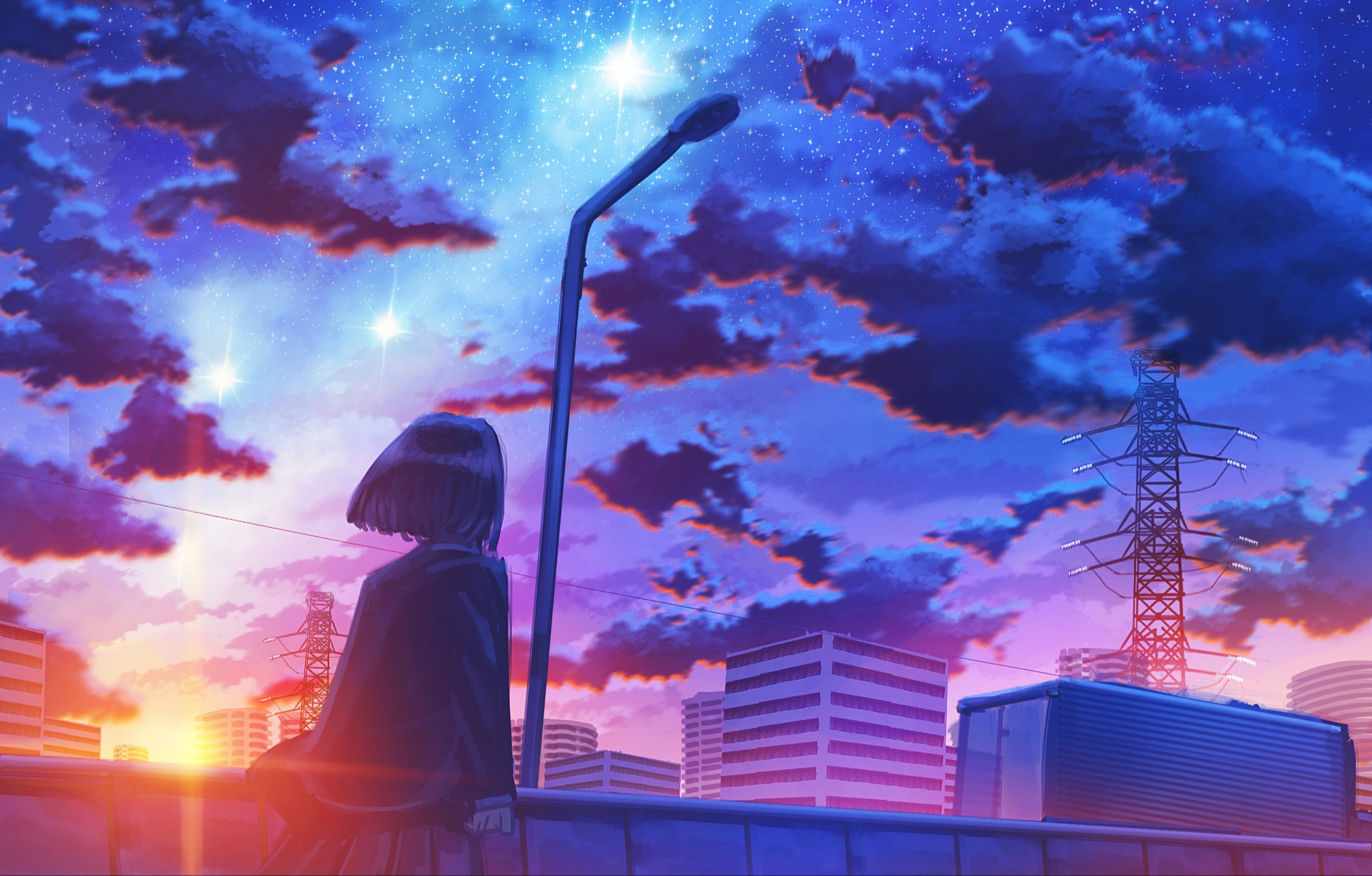 HD desktop wallpaper: Anime, Sunset, Sky, River download free picture  #976258