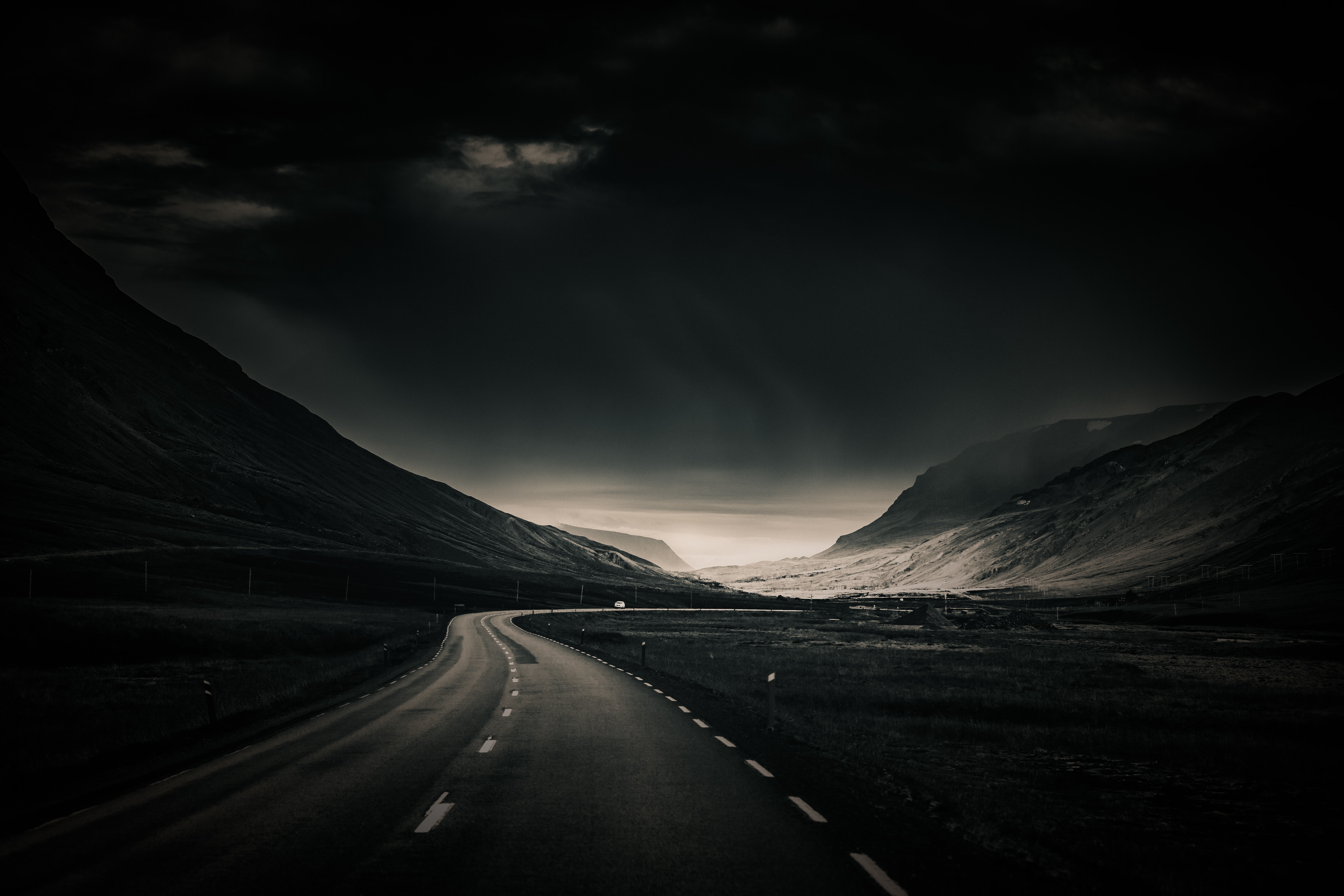 nature, road, bw, chb, dahl, distance, winding, sinuous