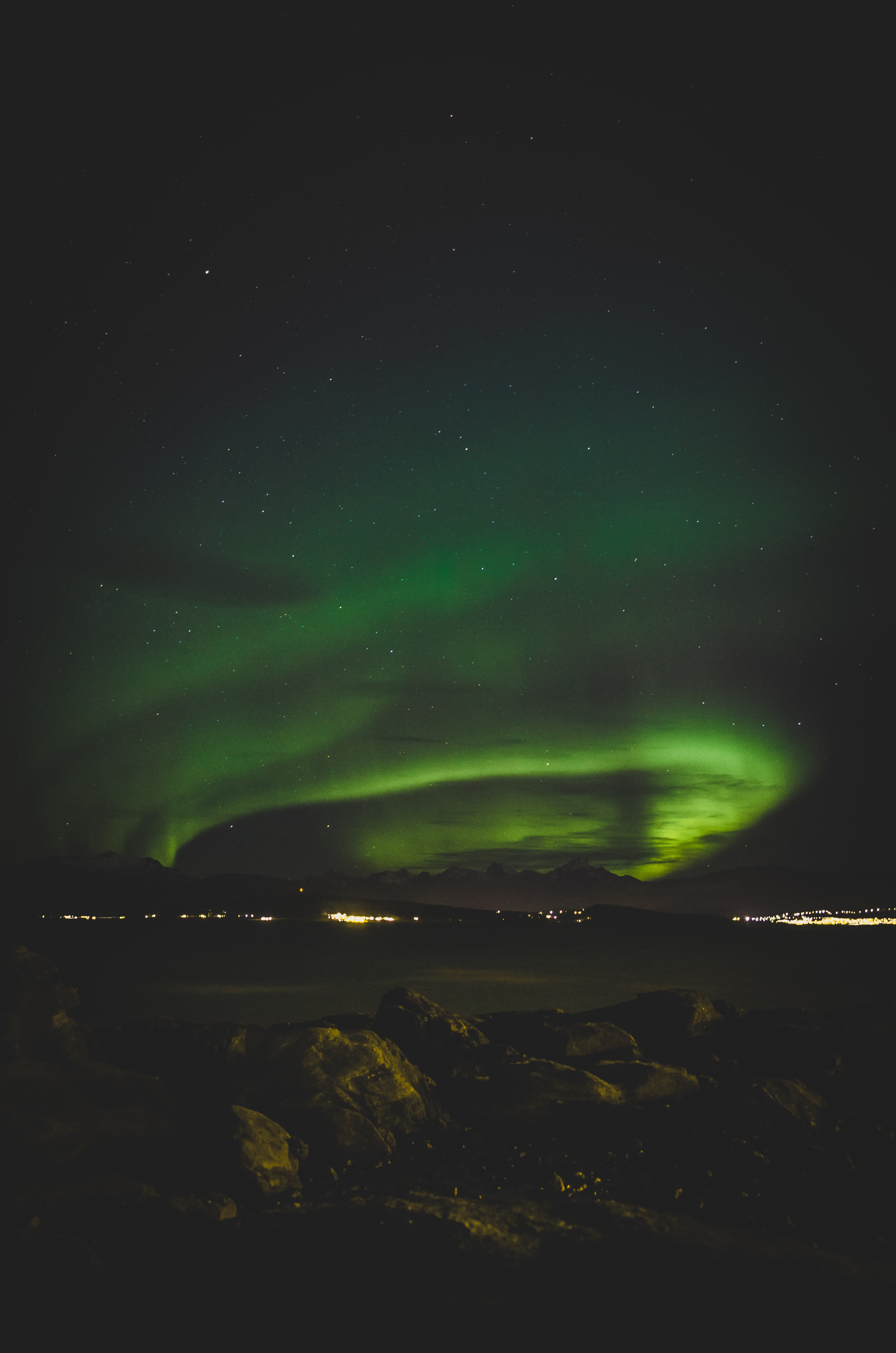 HD wallpaper aurora borealis, northern lights, lights, stones, dark