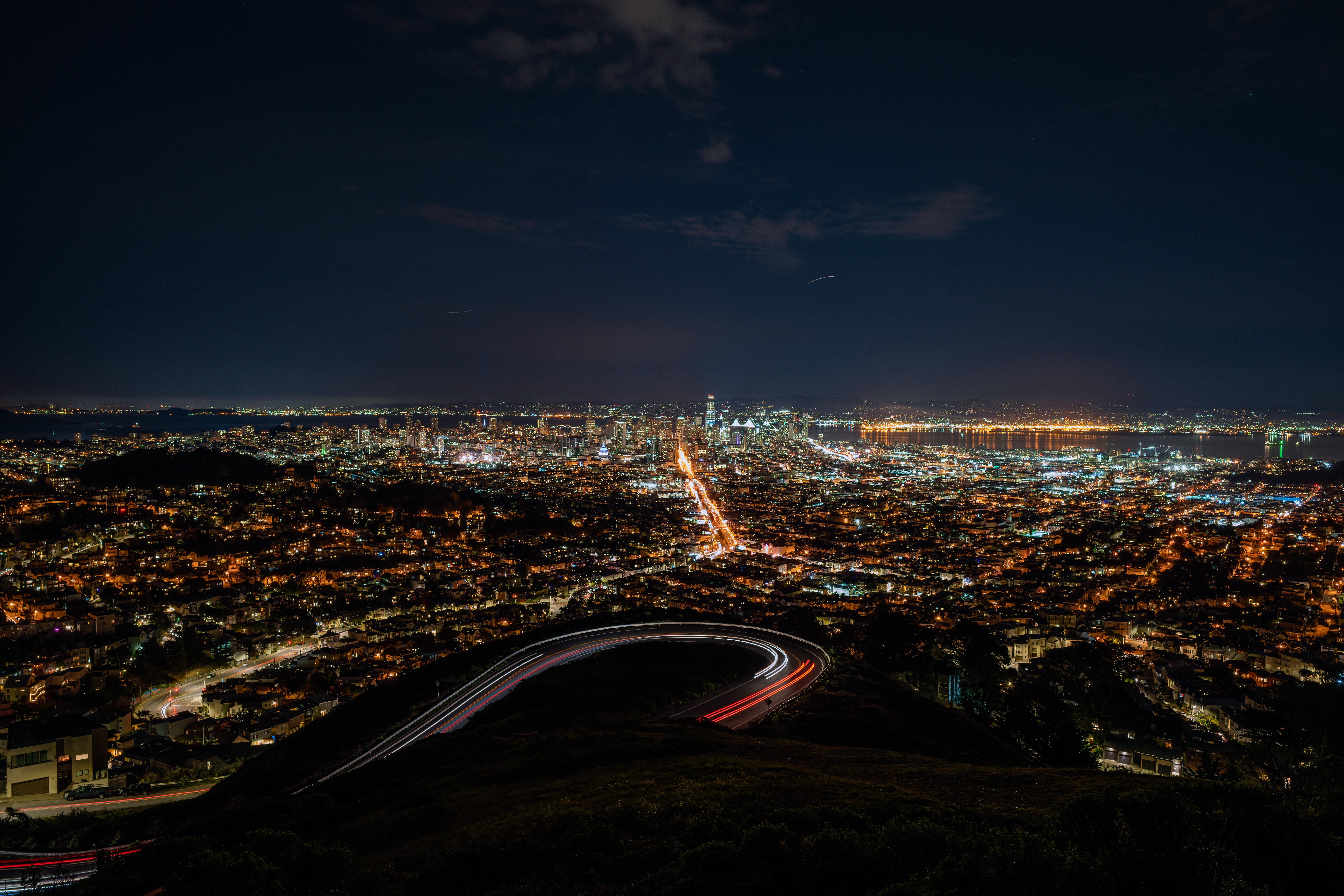 overview, cities, night, usa, view from above, night city, city lights, review, united states, san francisco HD wallpaper