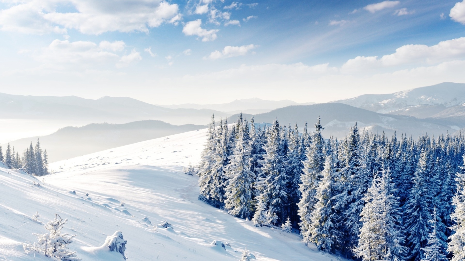 Download mobile wallpaper Snow, Winter, Landscape, Mountains, Trees for free.