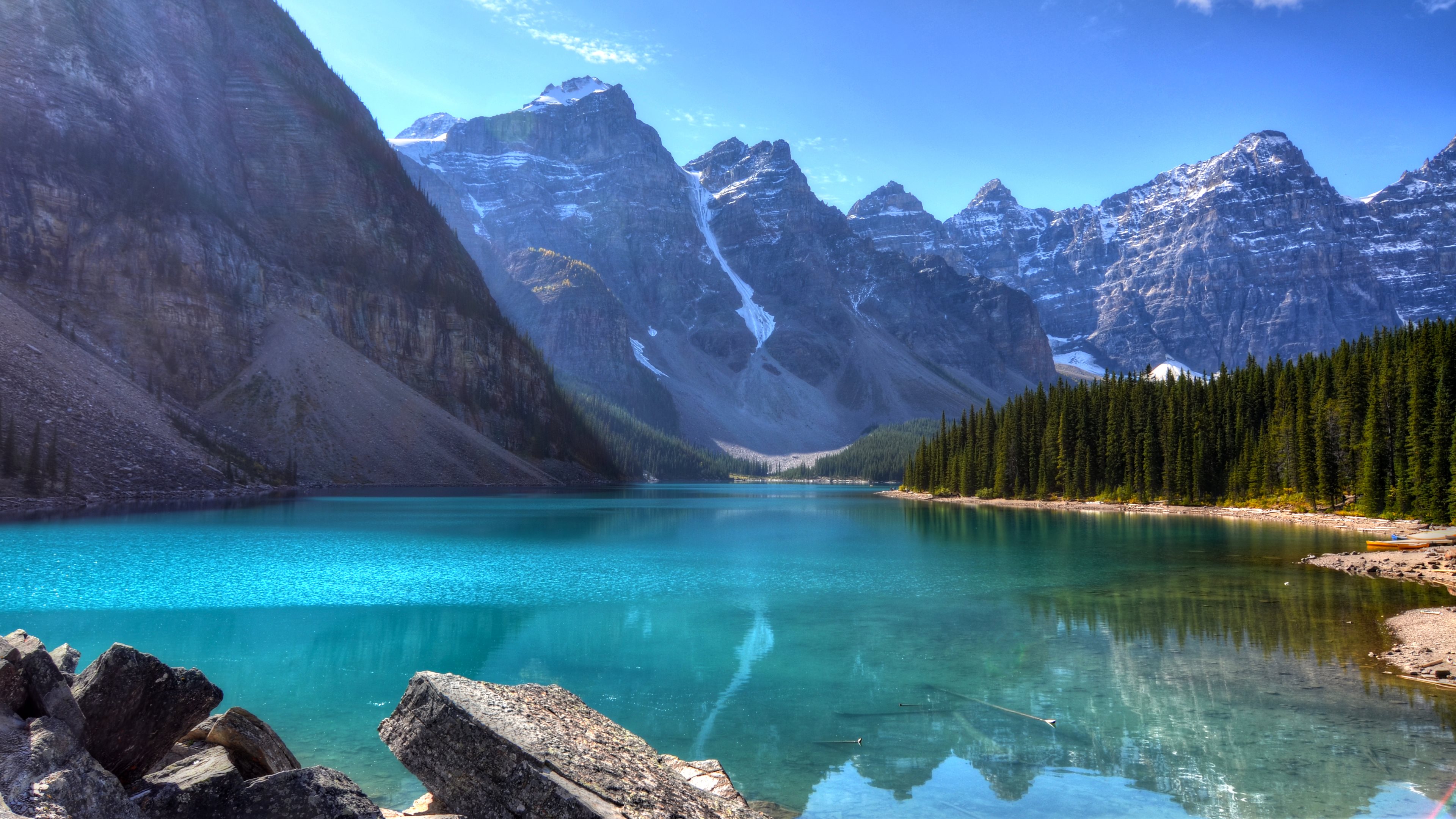 cliff, lake, mountain, canada, moraine lake, earth, lakes, reflection, canadian rockies, alberta, banff national park mobile wallpaper