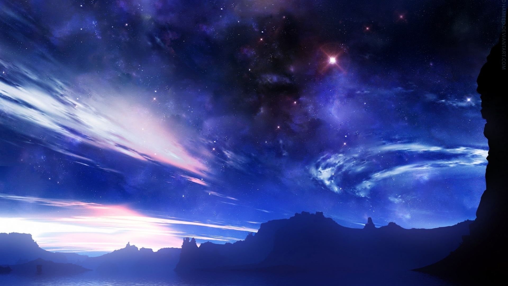 Download mobile wallpaper Sky, Mountains, Stars, Landscape, Night for free.
