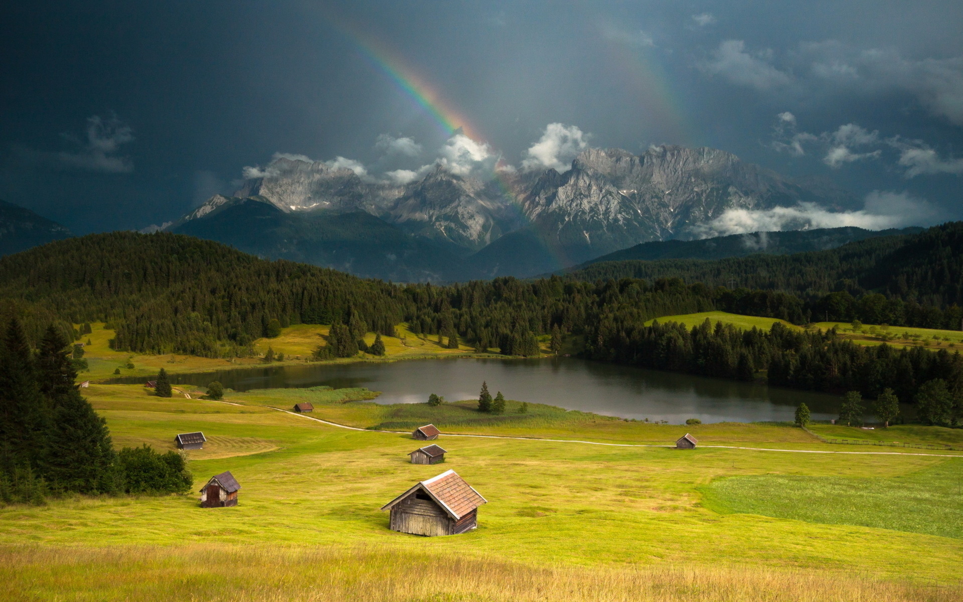 Download mobile wallpaper Mountains, Landscape, Rainbow for free.