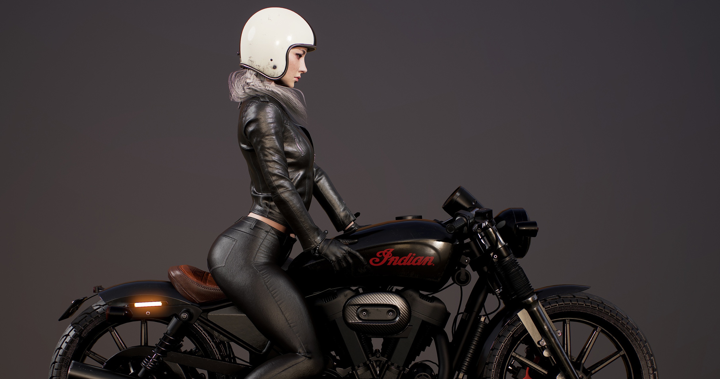 Windows Backgrounds women, artistic, biker, helmet, leather jacket, motorcycle