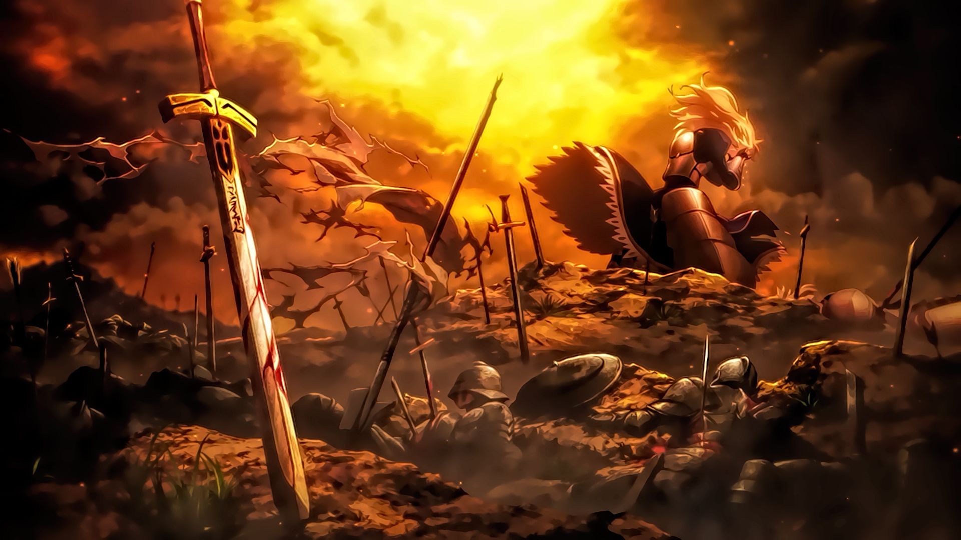 fate series, death, fate/stay night: unlimited blade works, anime, blonde, excalibur, saber (fate series), sword HD wallpaper