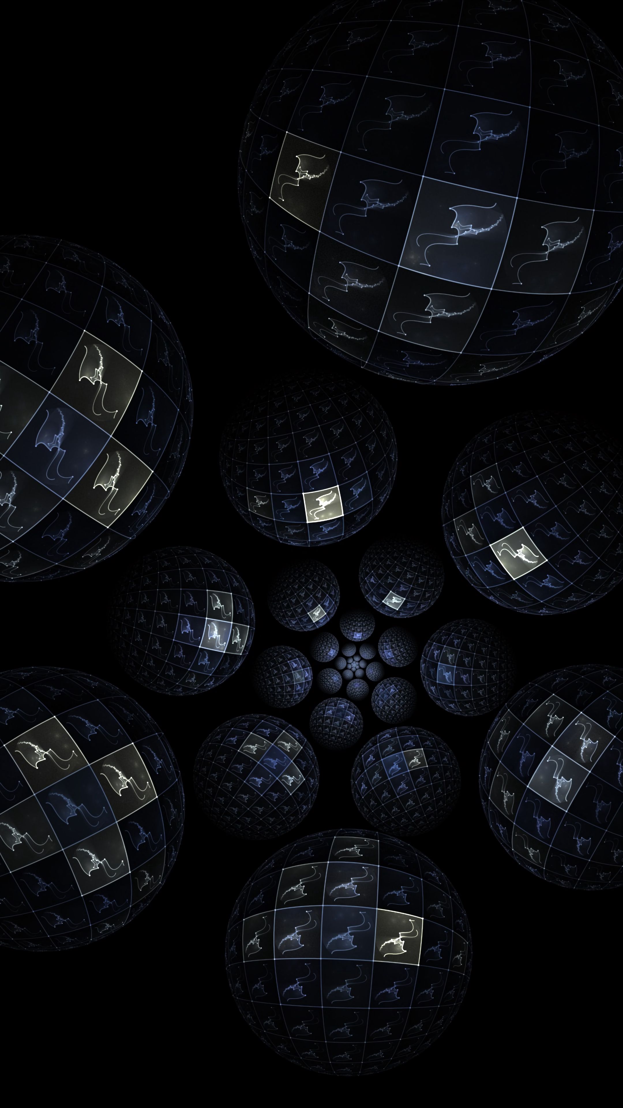Download mobile wallpaper Fractal, Immersion, Abstract, Patterns, Dark, Balls for free.