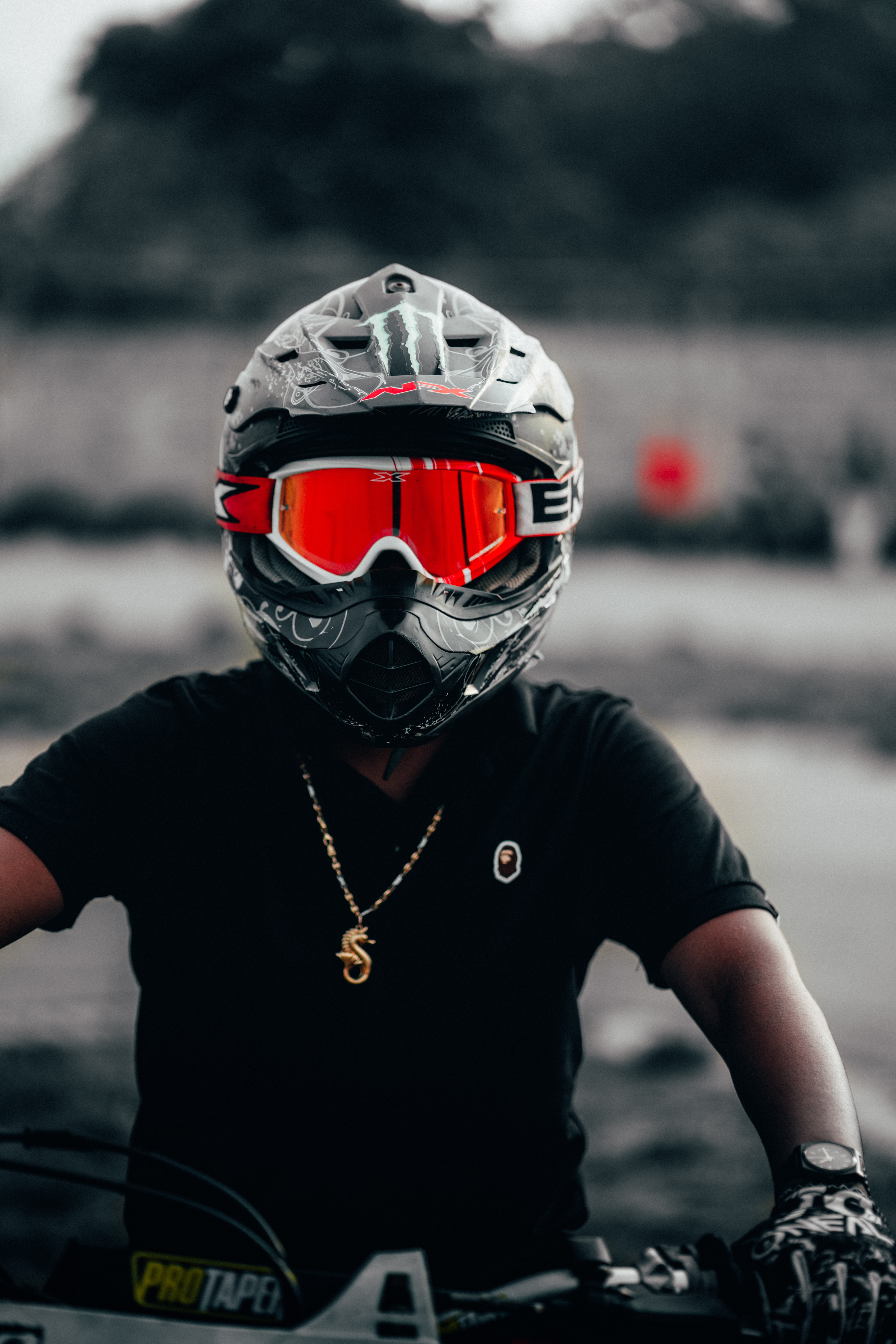 motorcyclist, red, miscellanea, miscellaneous, helmet, glasses, spectacles