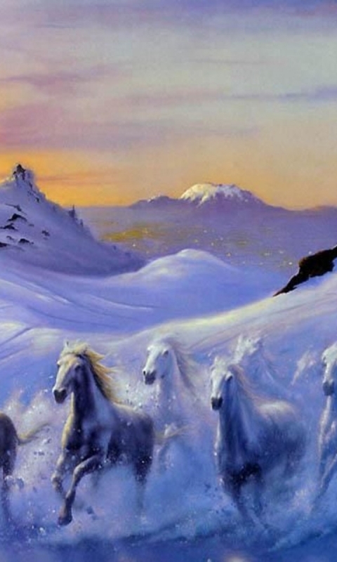 animal, horse, avalanche, snow, mountain iphone wallpaper