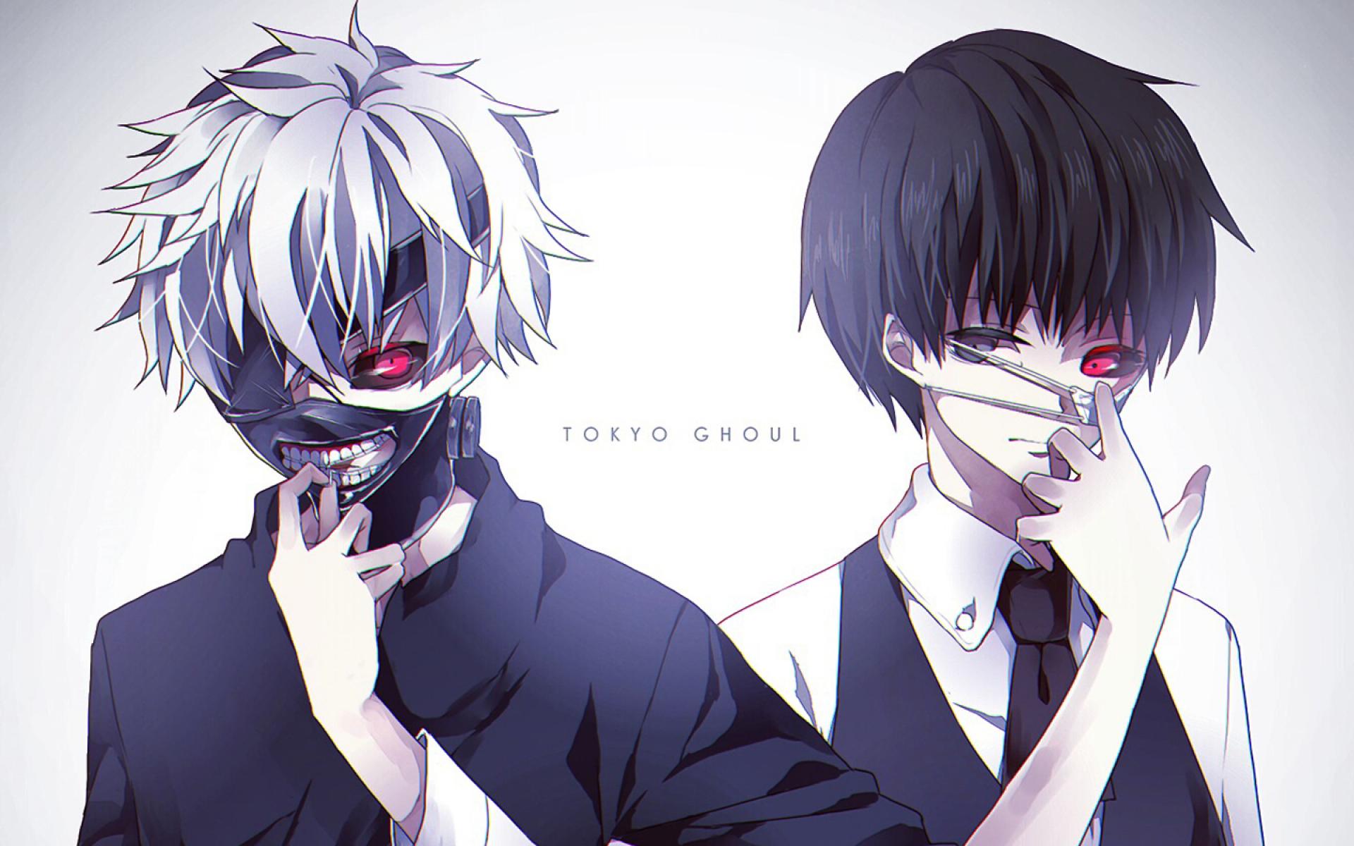 tokyo ghoul, anime, black hair, white hair, red eyes, ken kaneki, heterochromia, eye patch, grey eyes, mask phone background