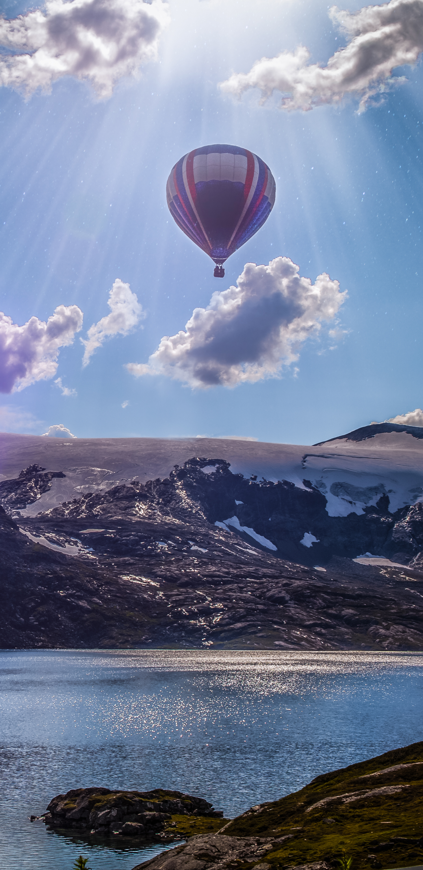1430149 Hintergrundbild herunterladen fahrzeuge, heißluftballon, norwegen, skandinavien, sonnenstrahl, sonnenbohne - Bildschirmschoner und Bilder kostenlos