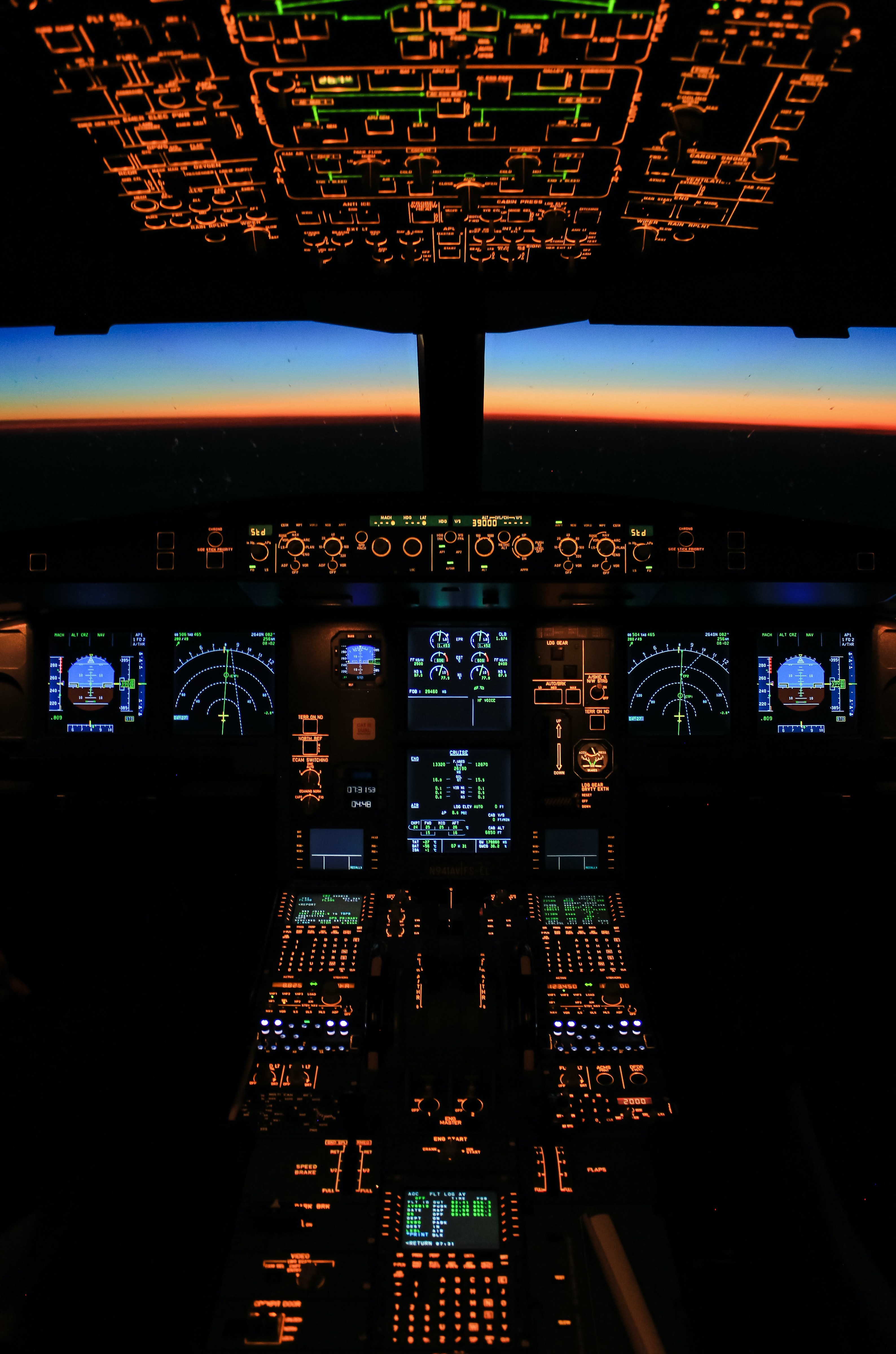 plane, airplane, technology, technologies, buttons, evening, panel, cabin, display