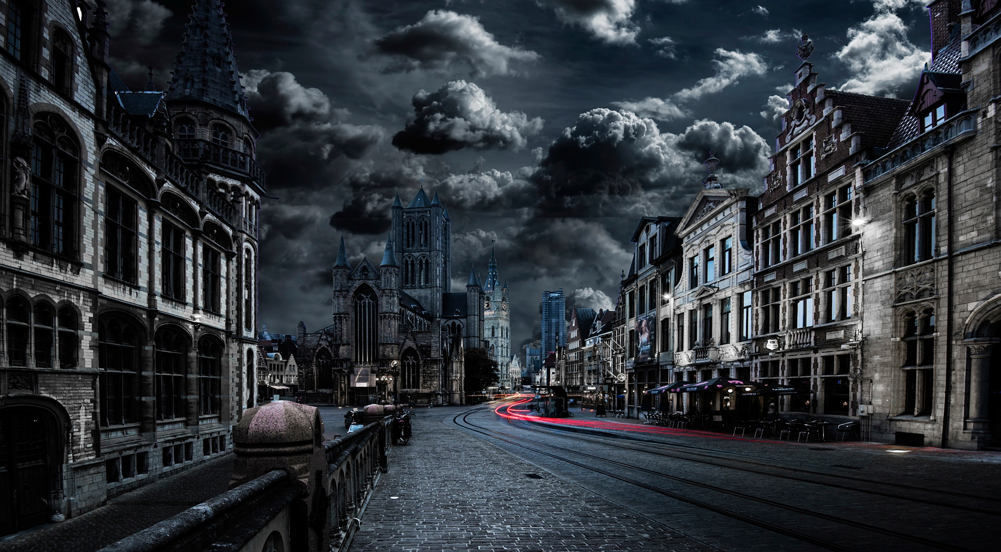 belgium, man made, ghent, architecture, blue, building, cathedral, city, cloud, dark, night, time lapse, town, towns