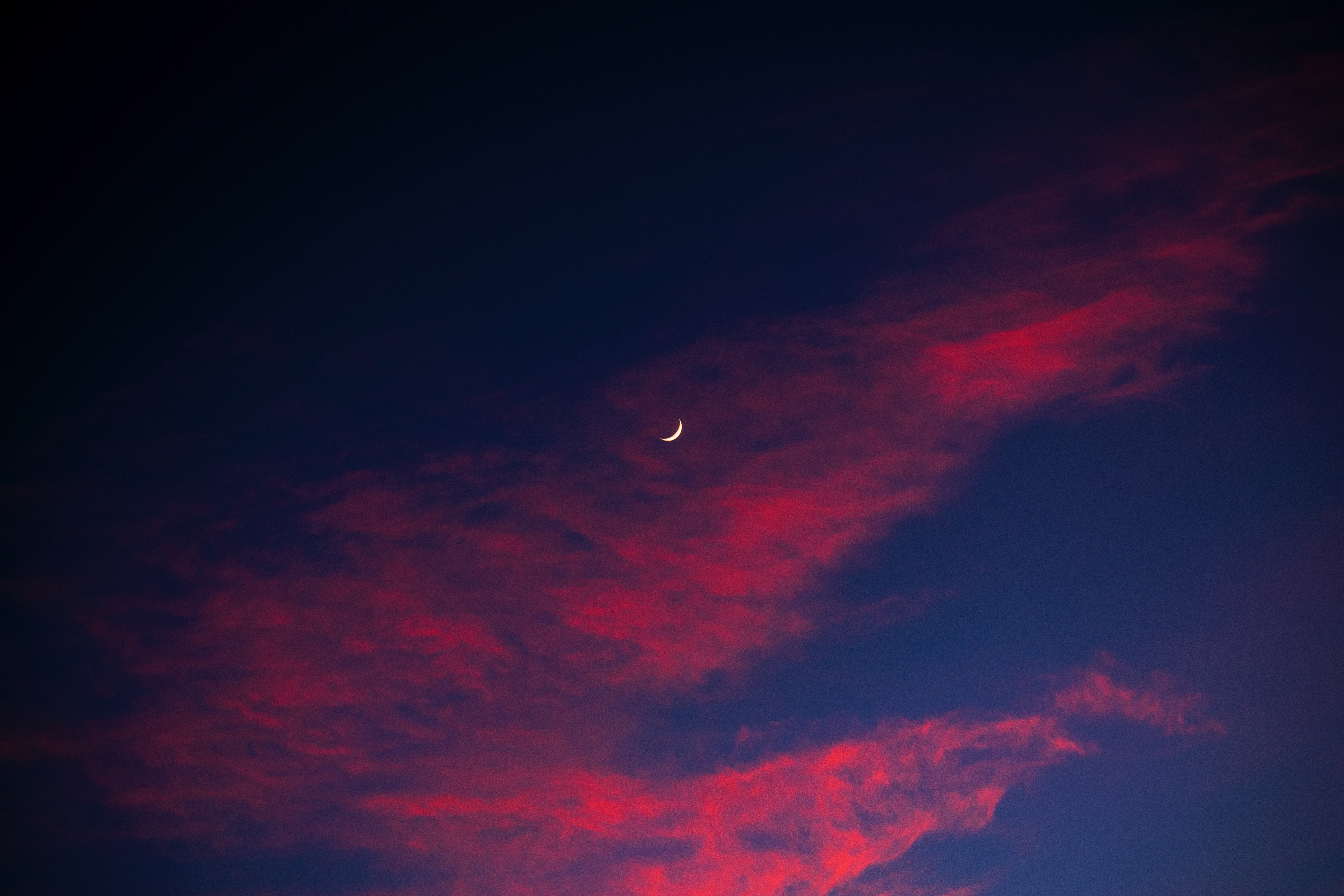 moon, clouds, sky, night, crescent, nature UHD