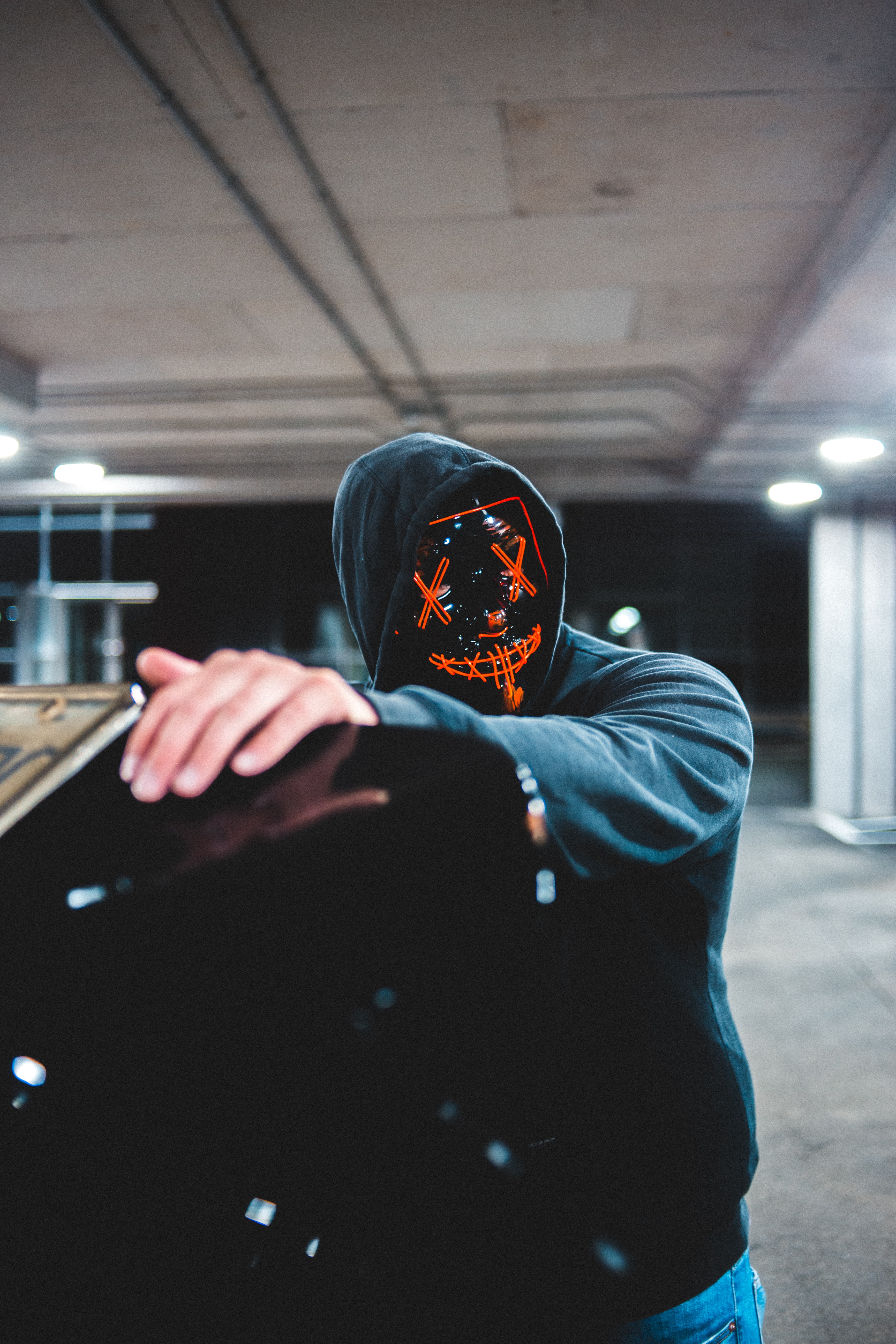 Download mobile wallpaper Miscellaneous, Hand, Miscellanea, Human, Hood, Mask, Person for free.