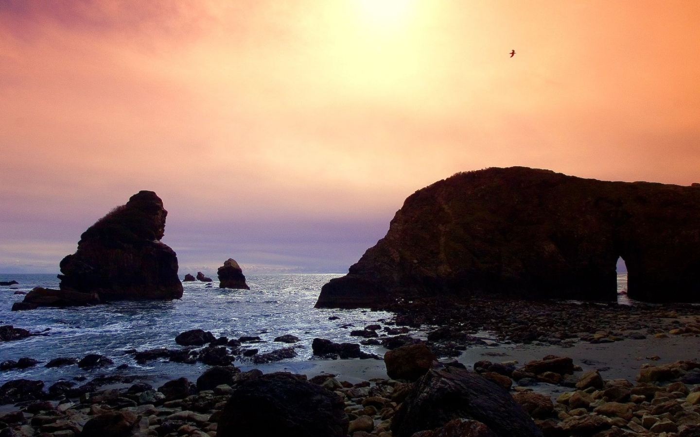 Download mobile wallpaper Stones, Sunset, Sea, Landscape for free.