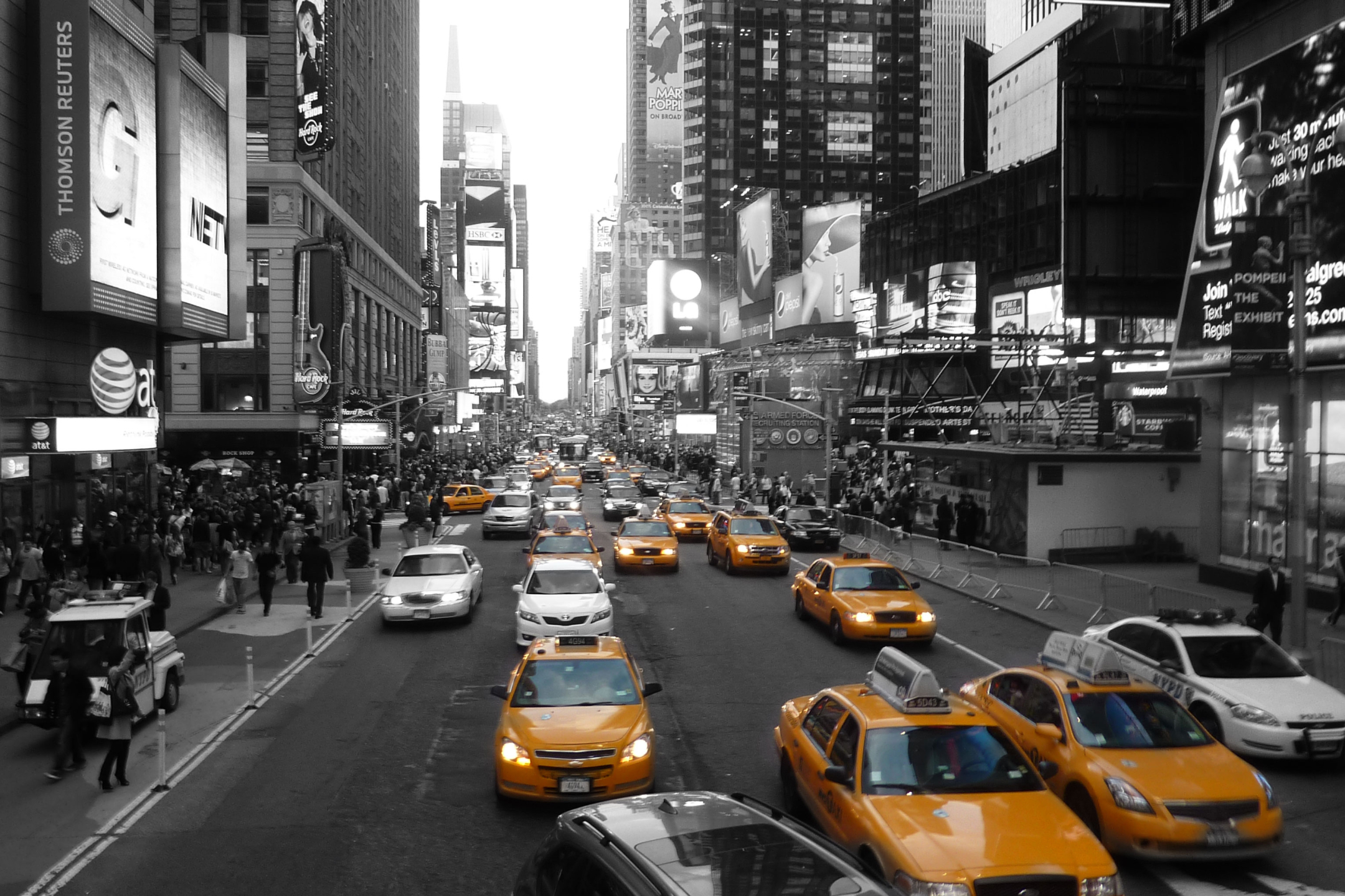 man made, new york, city, selective color, traffic, cities