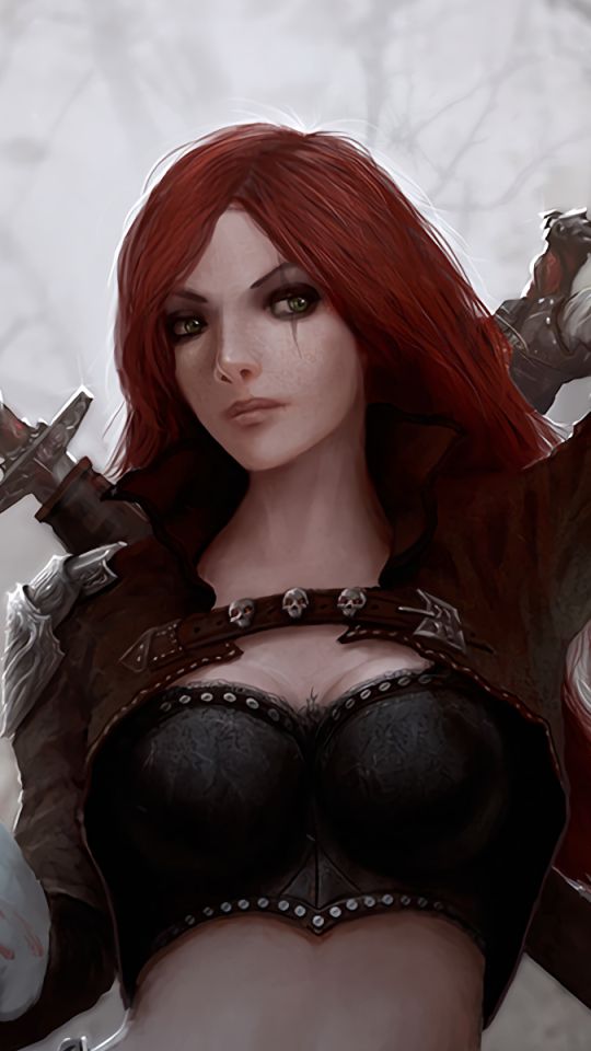 Download mobile wallpaper Fantasy, League Of Legends, Sword, Video Game, Red Hair, Woman Warrior, Katarina (League Of Legends) for free.