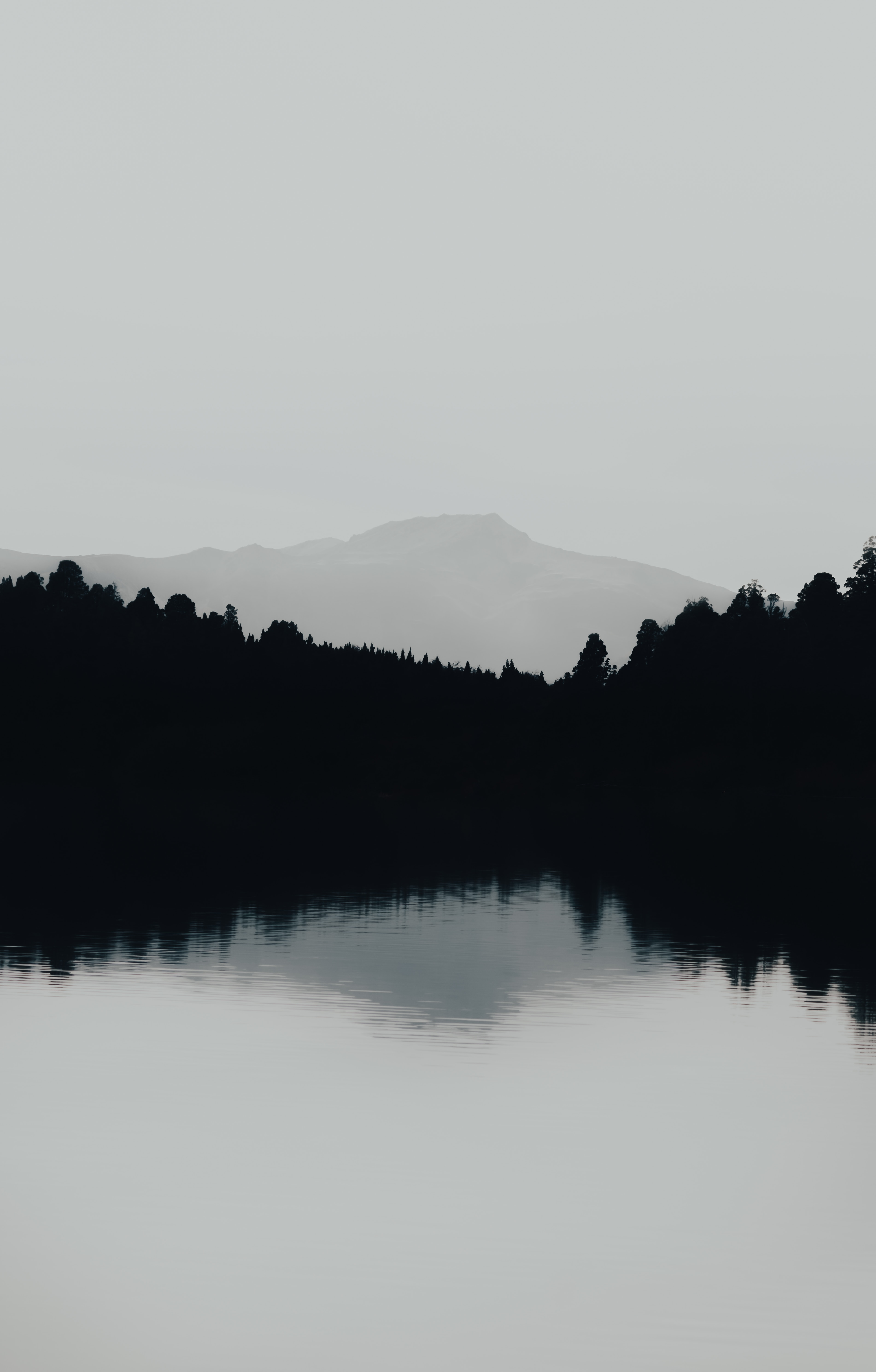 bw, chb, landscape, nature, mountain, lake, fog HD wallpaper