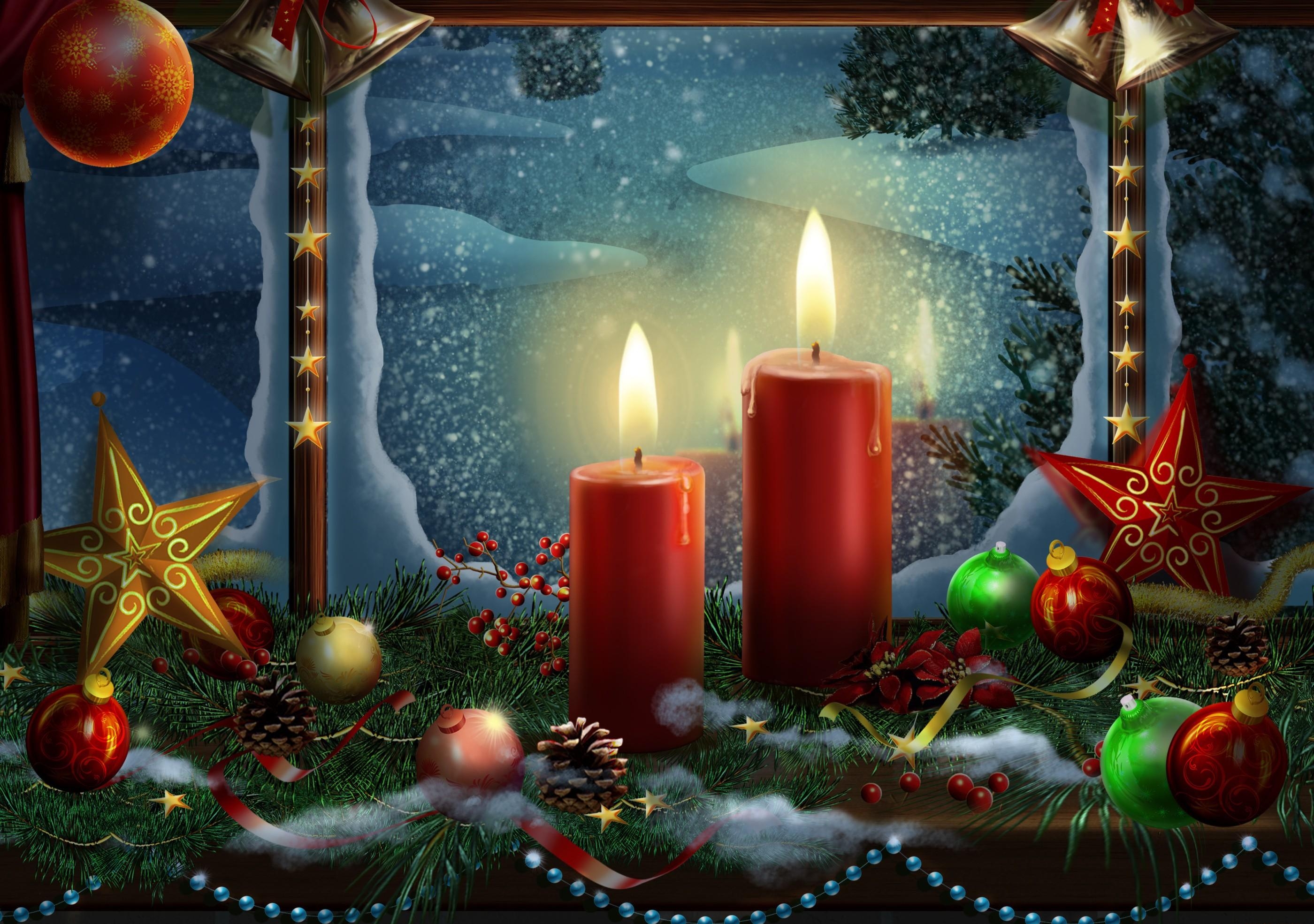 candles, holiday, new year, holidays, stars, toys, christmas, postcard QHD