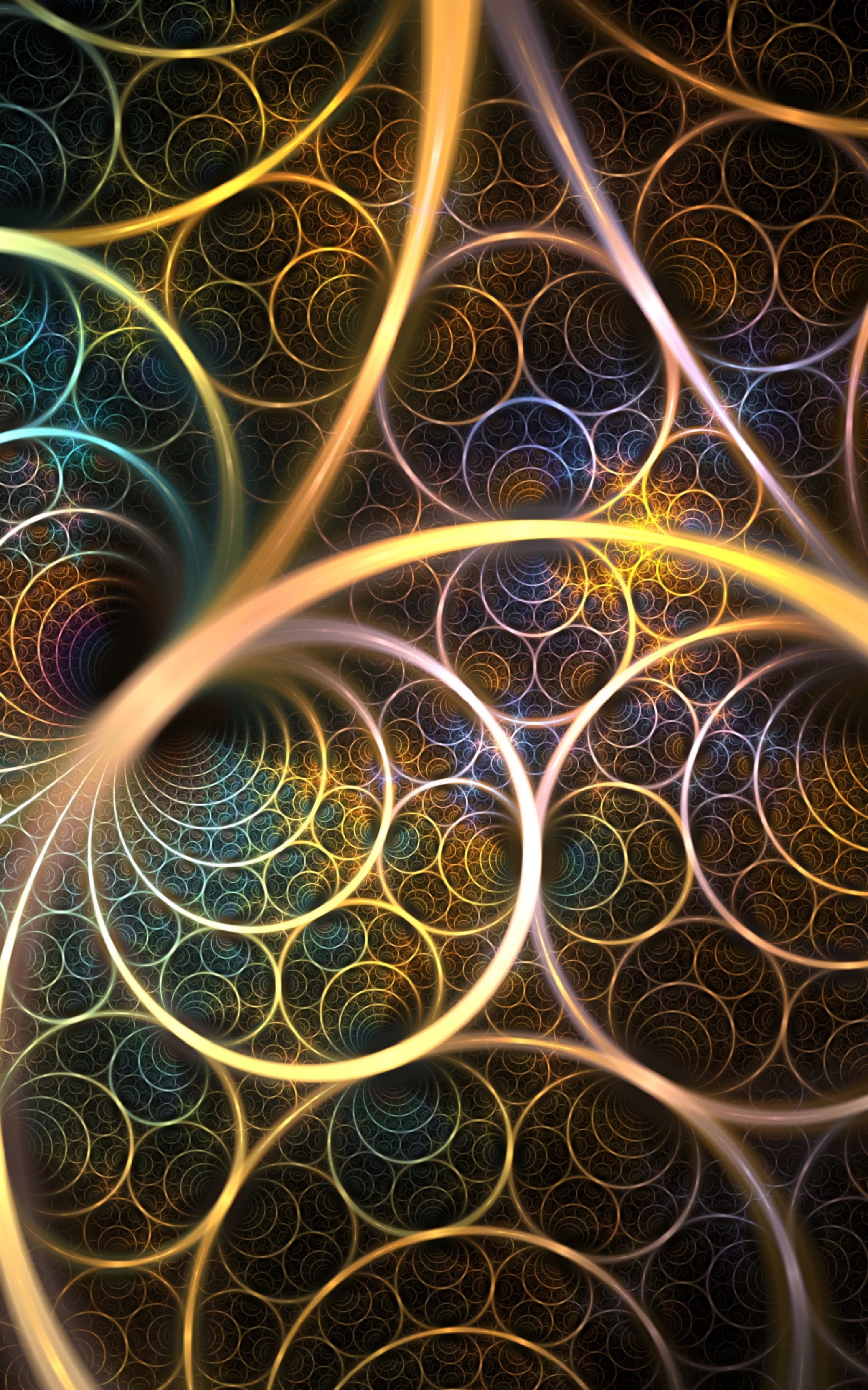 glow, fractal, abstract, lines, circles cellphone