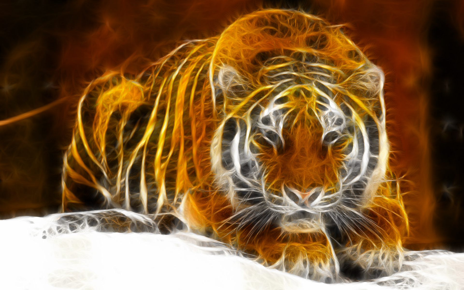 Download mobile wallpaper Fractal, Tiger, Animal, Artistic, Orange (Color) for free.