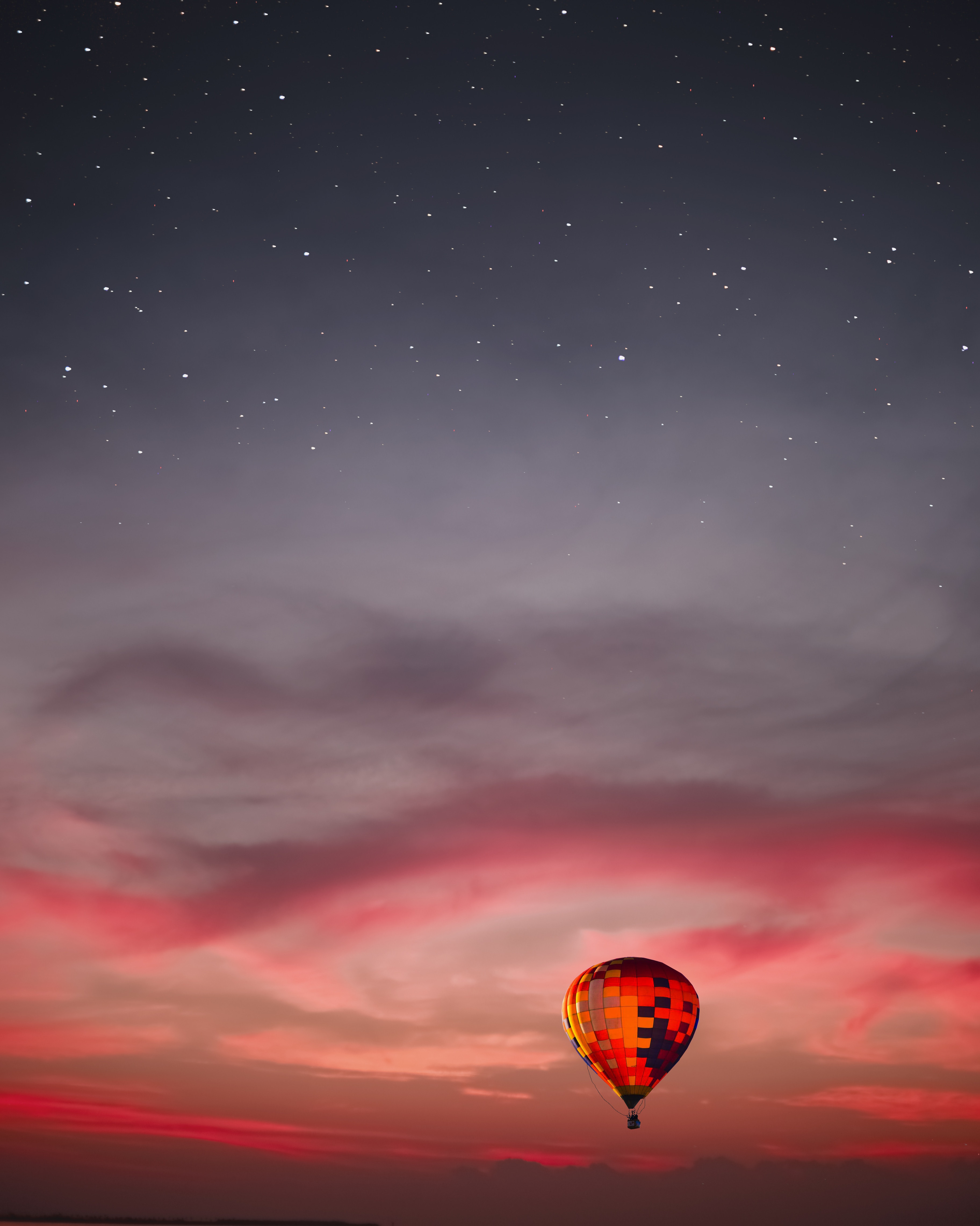 Download mobile wallpaper Balloon, Clouds, Flight, Sky, Miscellaneous, Sunset, Miscellanea for free.