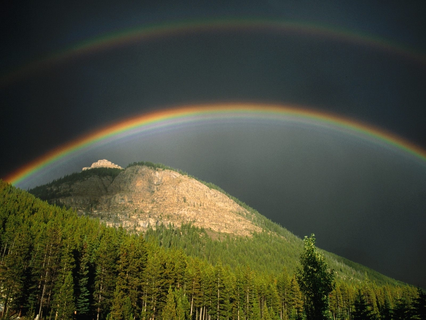 Download mobile wallpaper Mountains, Landscape, Rainbow for free.