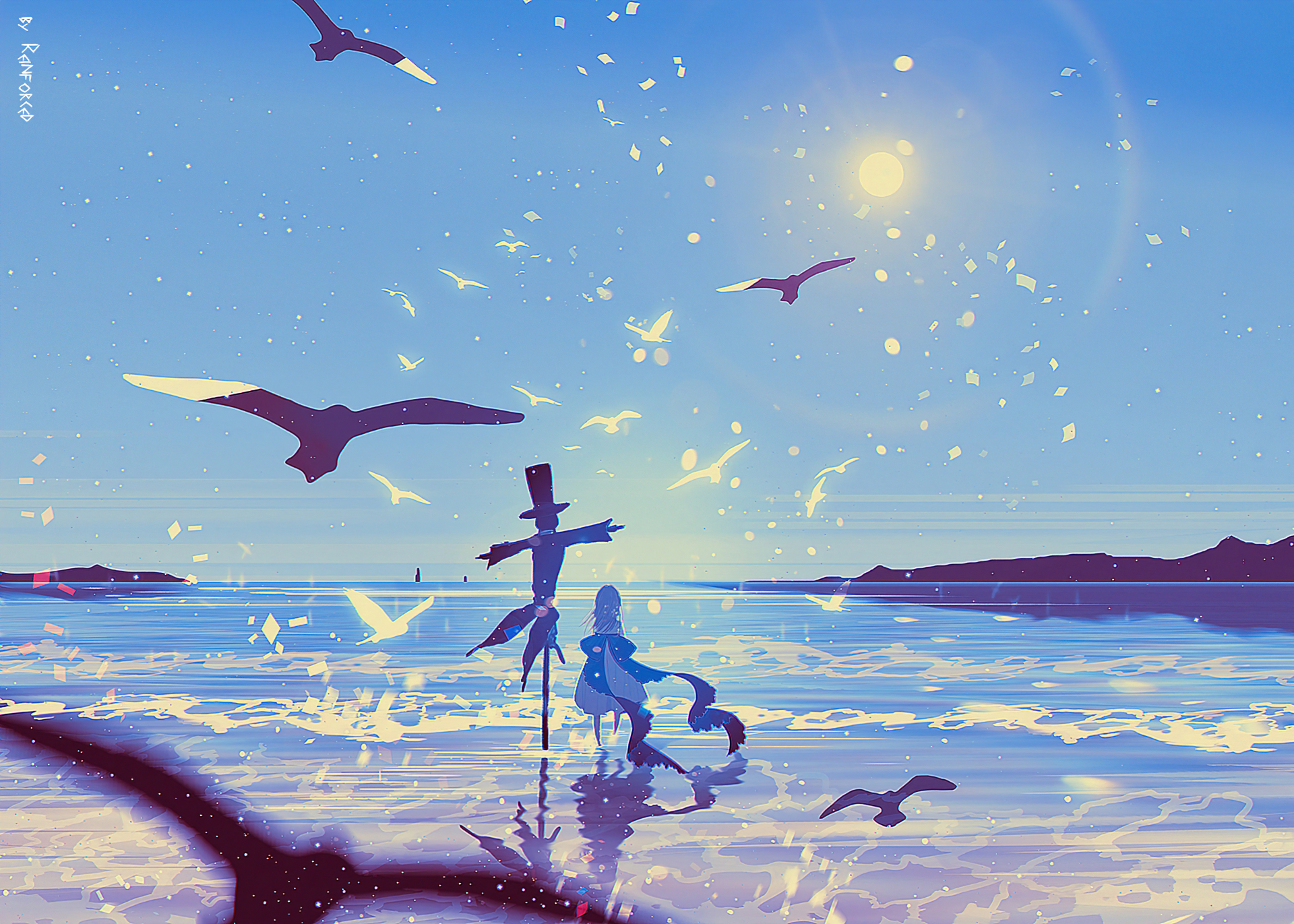Download mobile wallpaper Anime, Bird, Girl, Scarecrow for free.