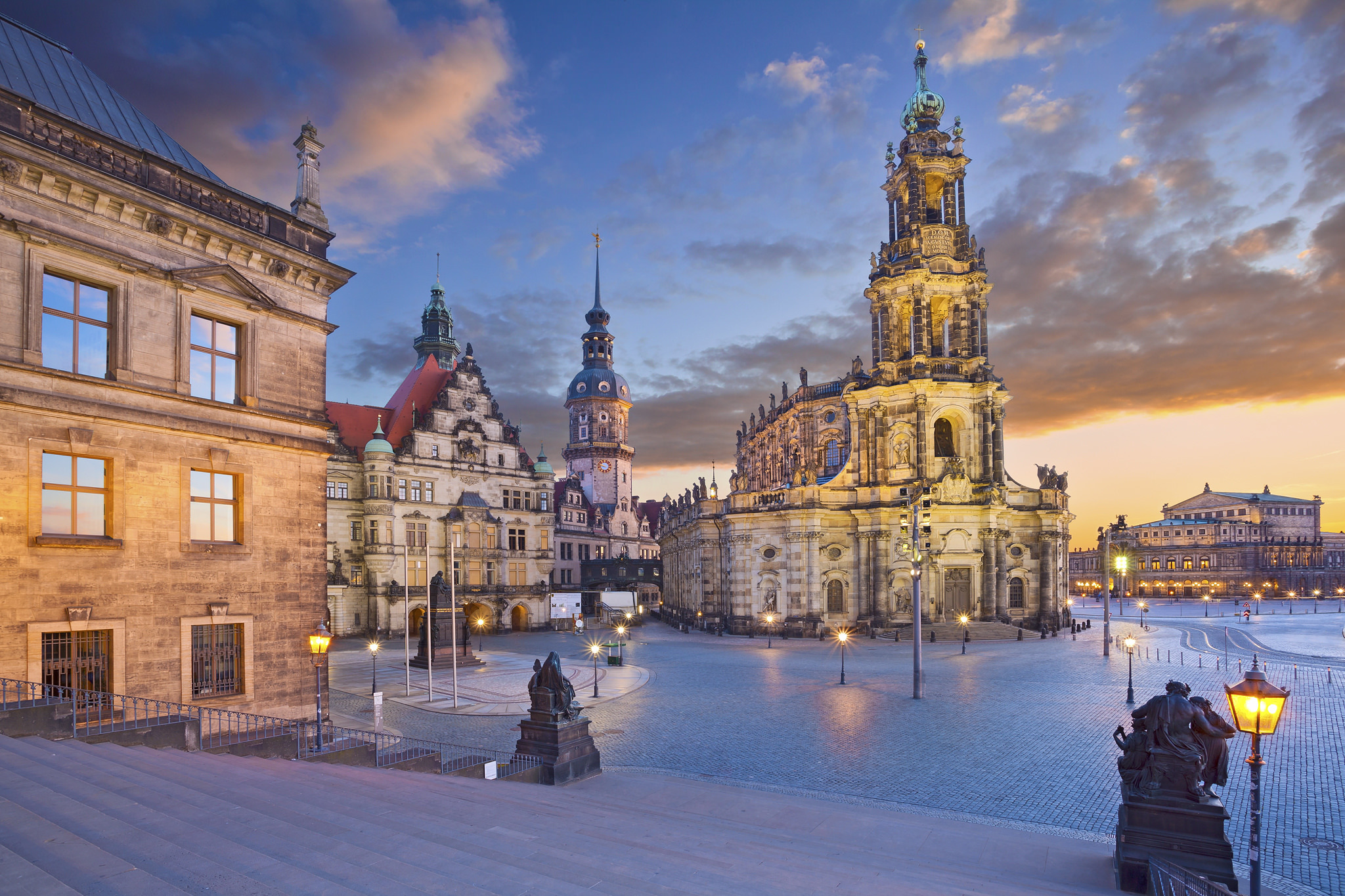 germany, man made, dresden, architecture, light, night, sky, theater, cities 2160p