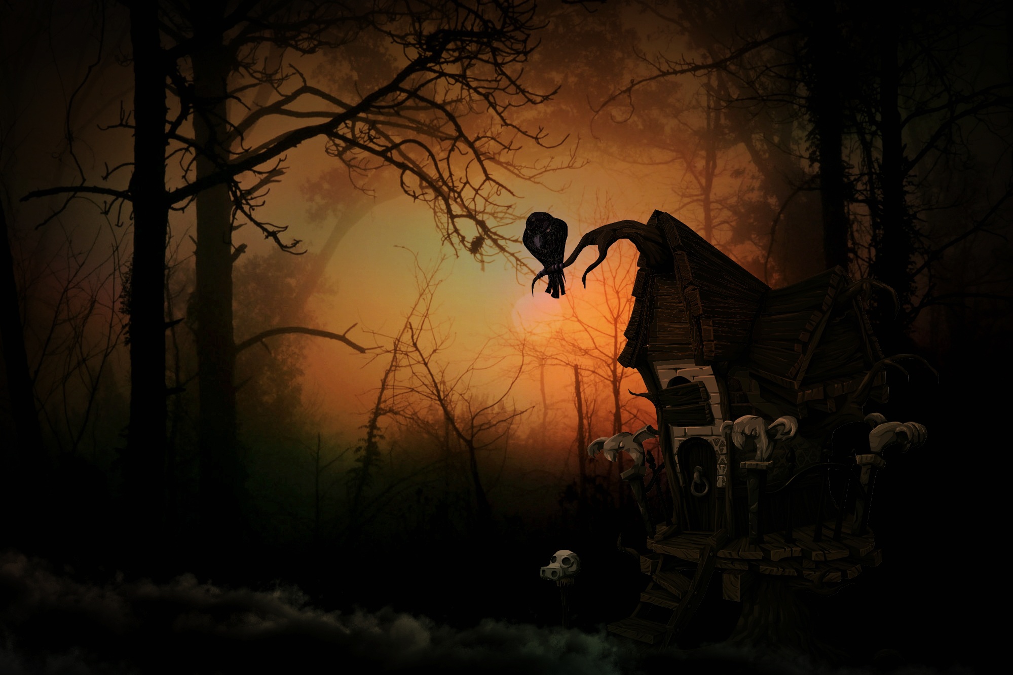 Домик Хэллоуин в лесу