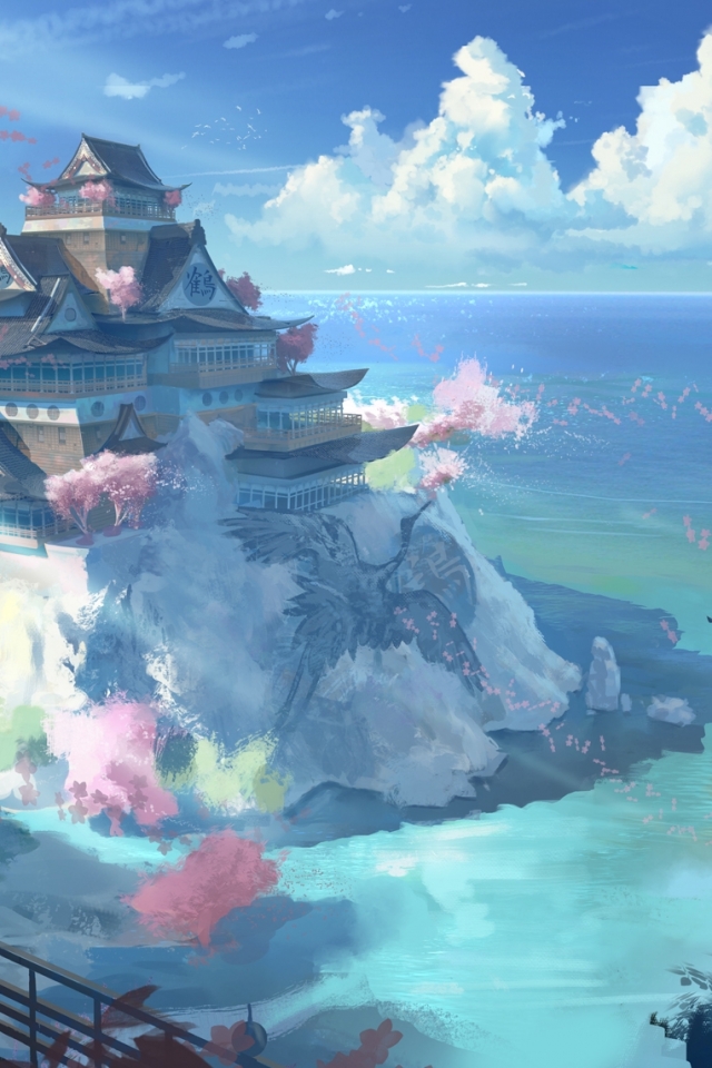Download Aesthetic Anime Scenery Of Ocean Waves Wallpaper | Wallpapers.com