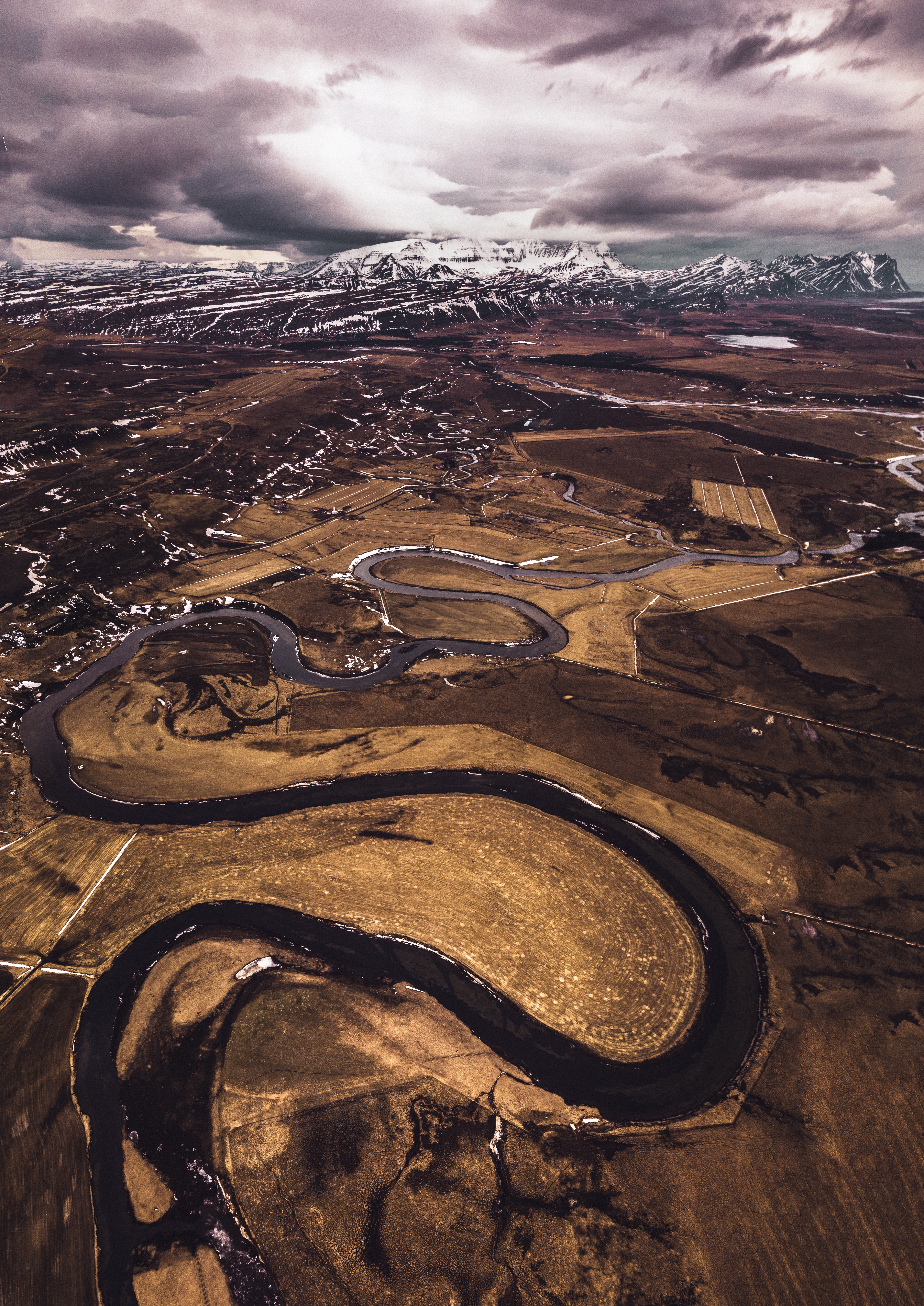 PCデスクトップに冬, 自然, 雪, 上から見る, アイスランド, 道路, 山脈画像を無料でダウンロード