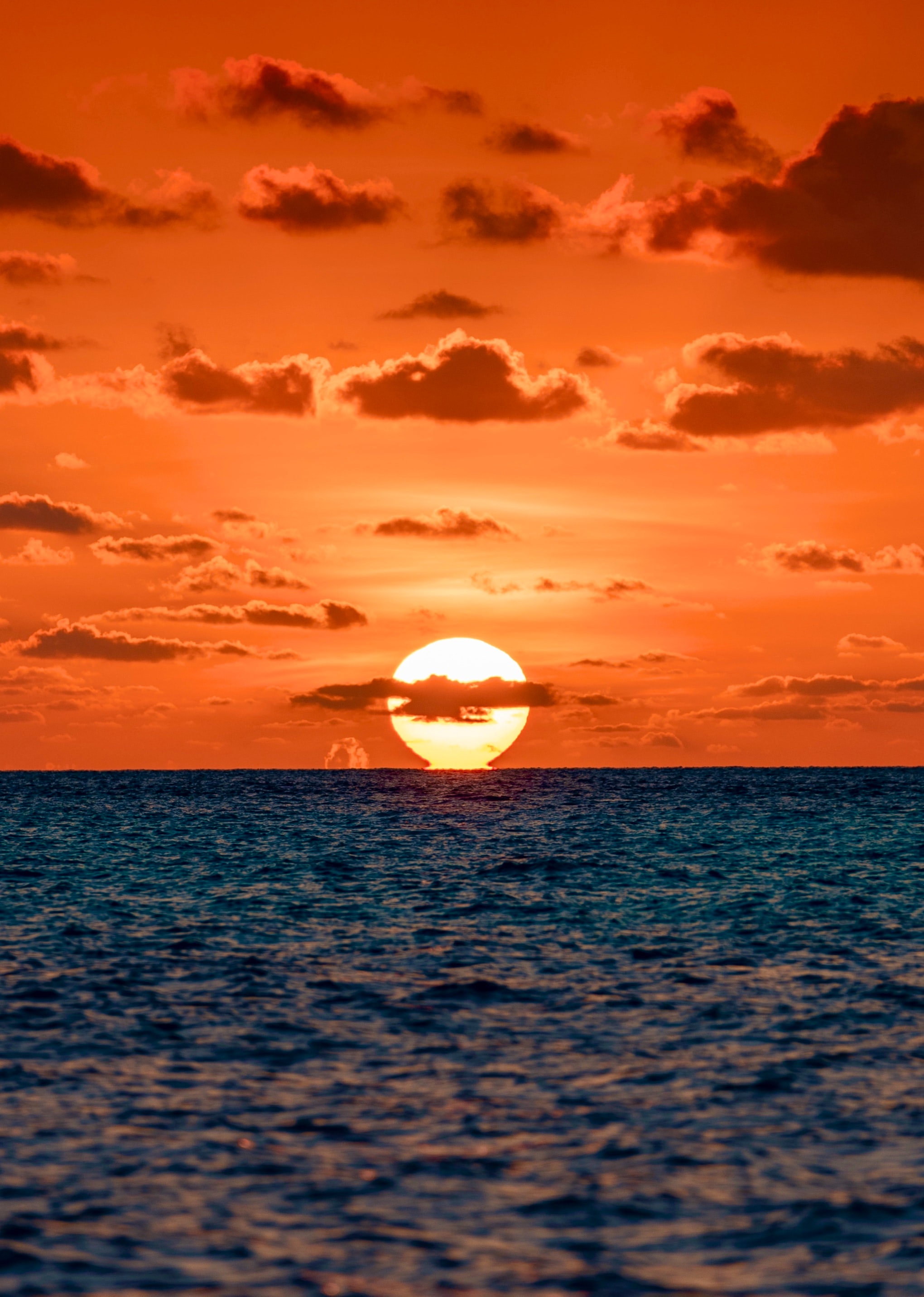 Download mobile wallpaper Horizon, Sunset, Sea, Water, Sun, Nature for free.
