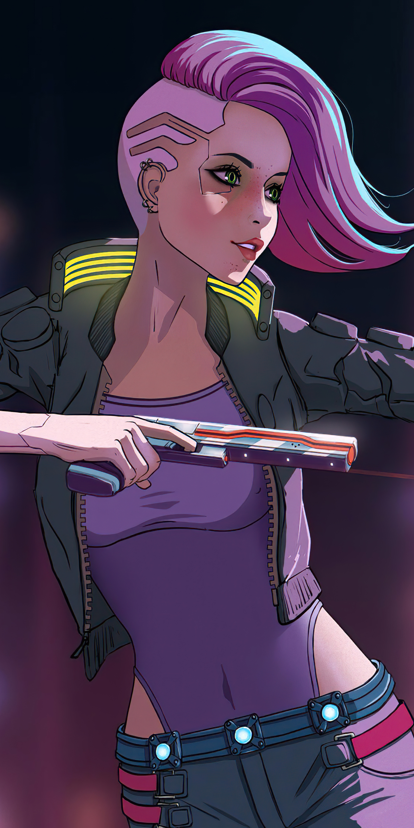 Garota de anime cyberpunk em rosa