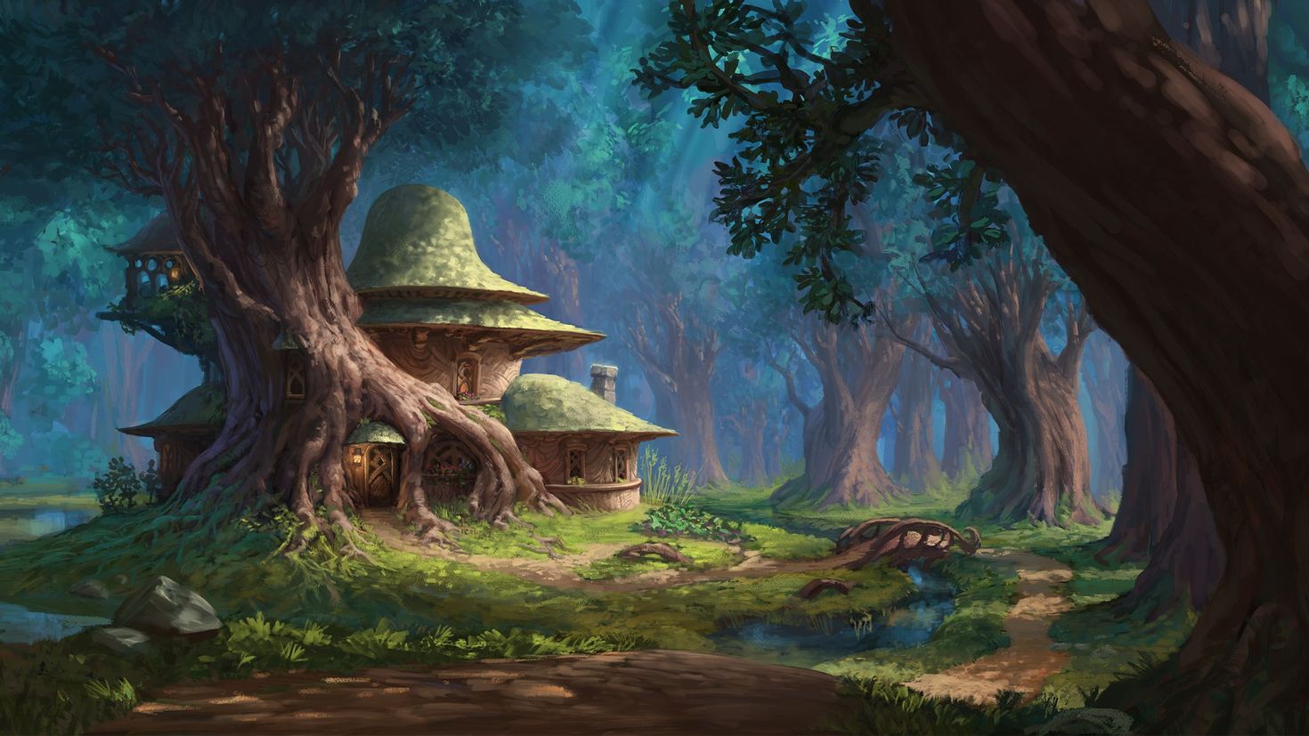 Заколдованная деревня. Сказочные леса. Сказочное дерево. Сказочный дом. Сказочный домик в лесу.