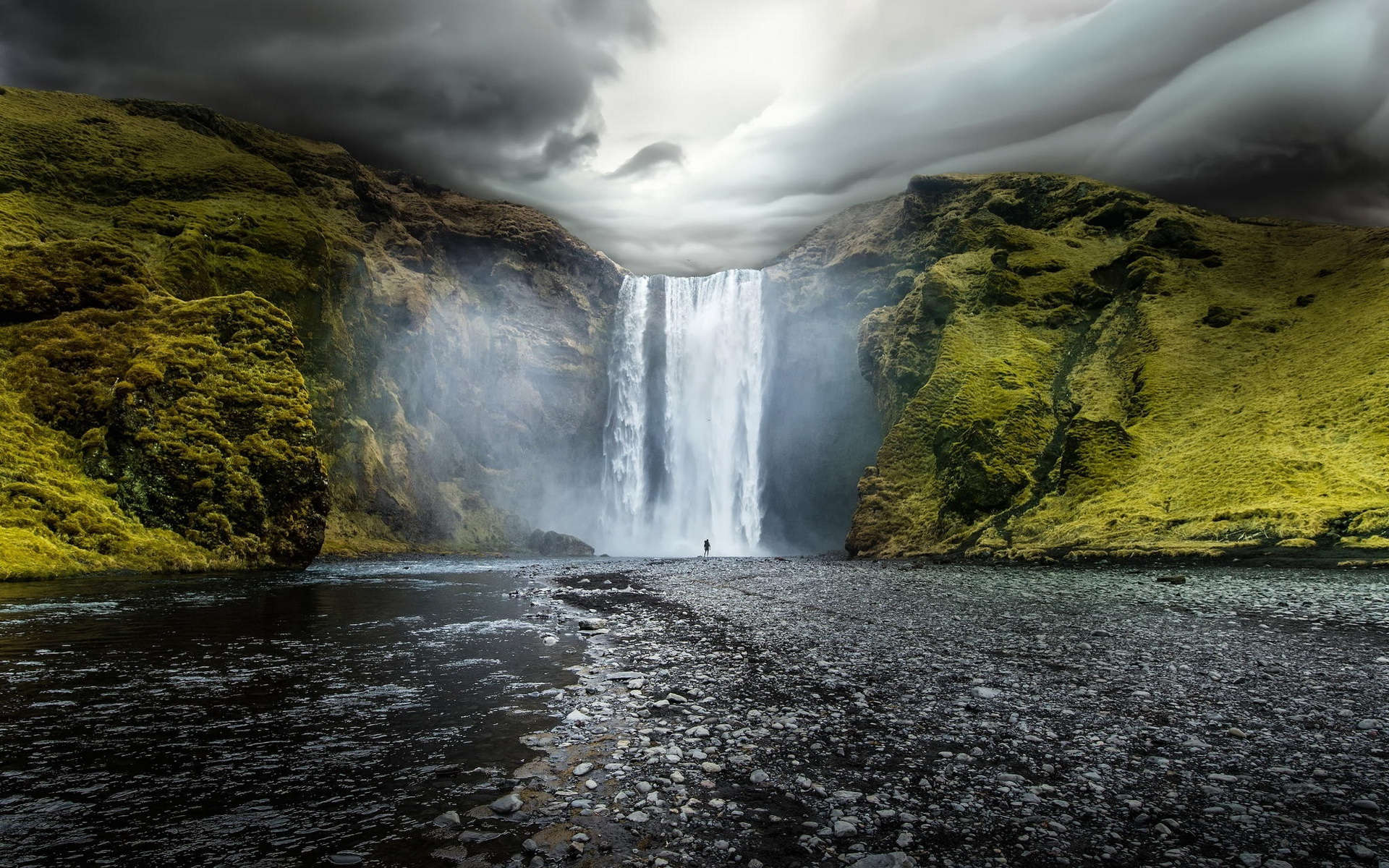 338976画像をダウンロードアイスランド, 地球, スコゥガフォス, クラウド, 丘, 滝-壁紙とスクリーンセーバーを無料で