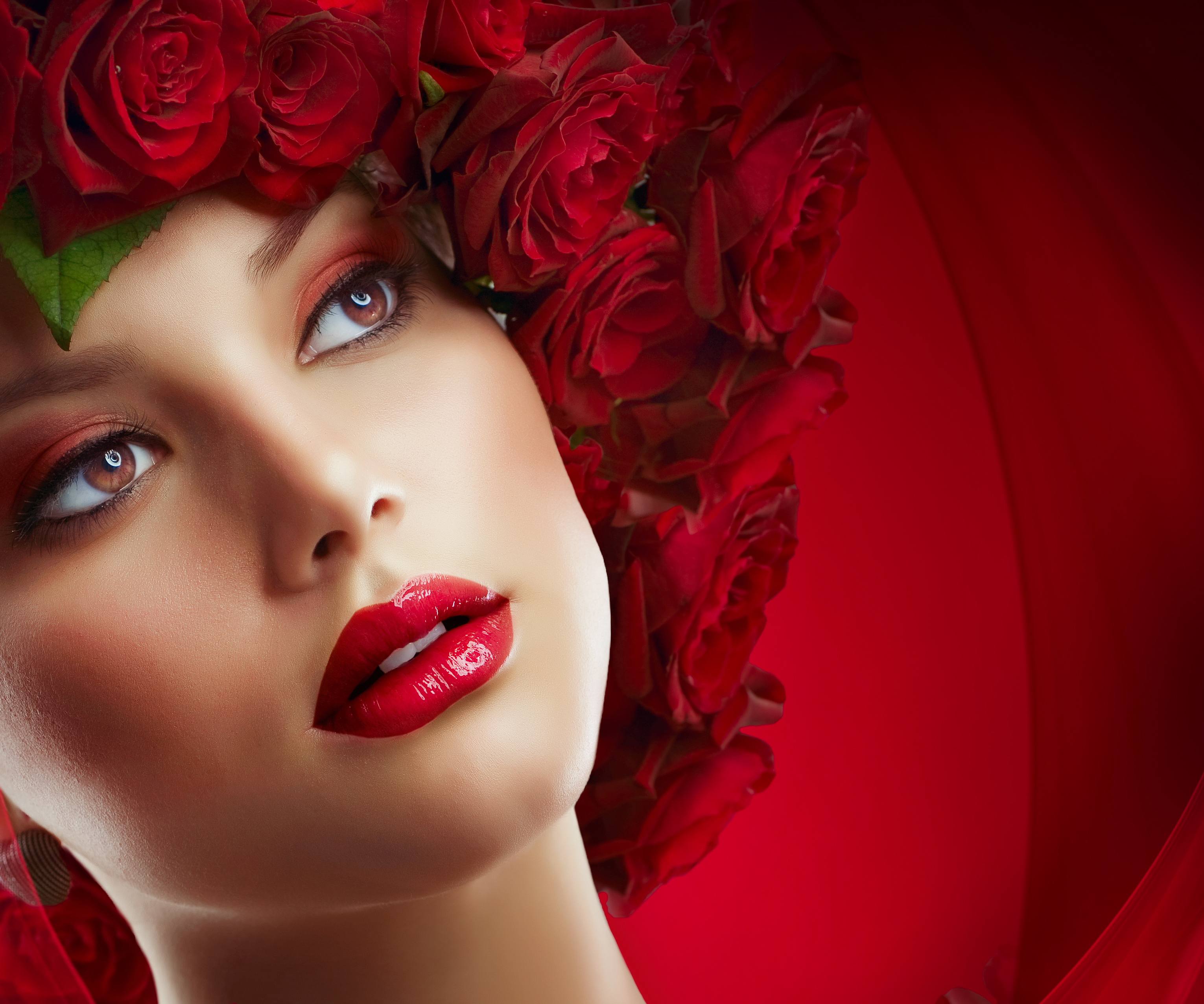687957 завантажити шпалери обличчя, жінки, макіяж, модель, роза - заставки і картинки безкоштовно