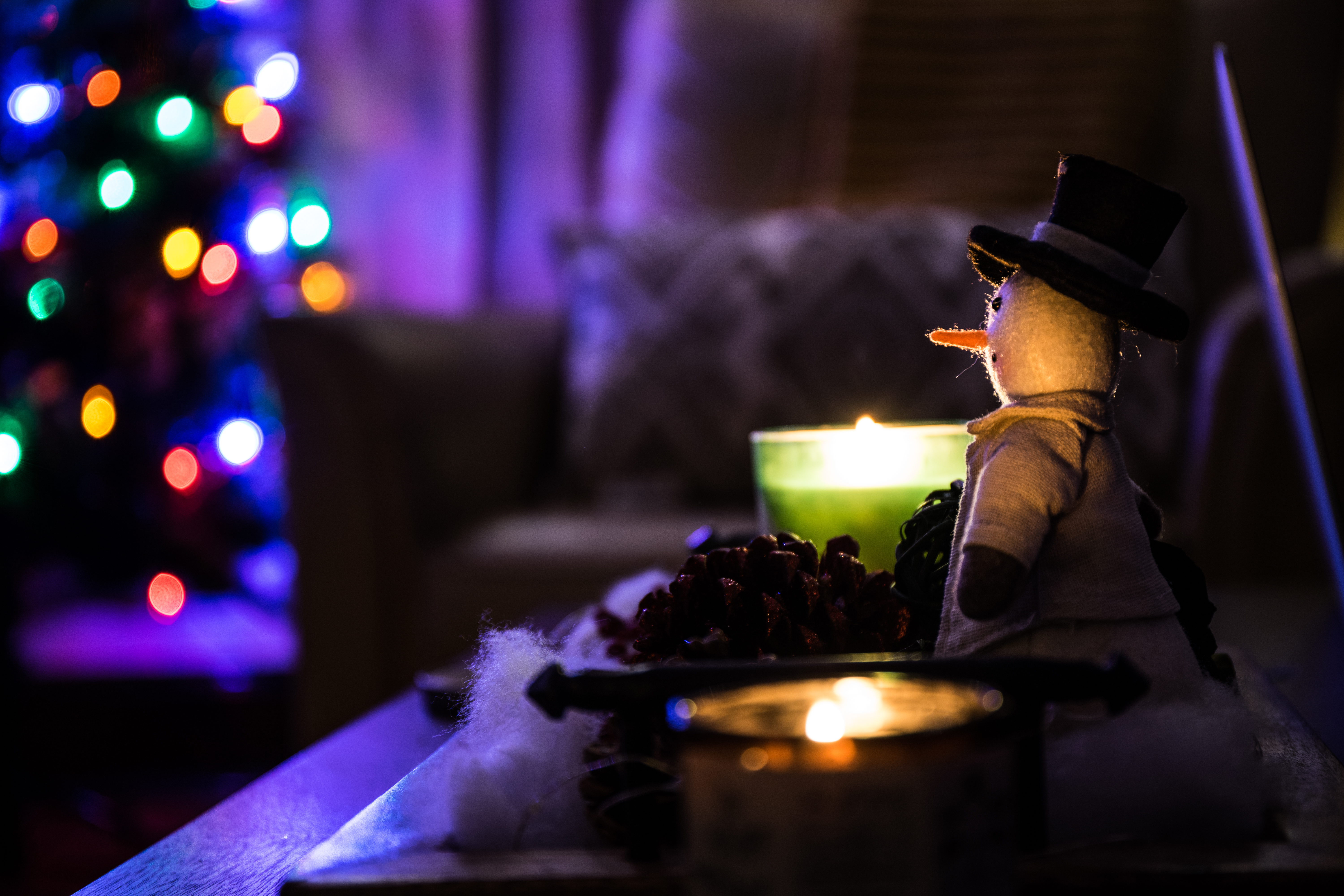 Download mobile wallpaper Snowman, Christmas, Holidays, Candles for free.